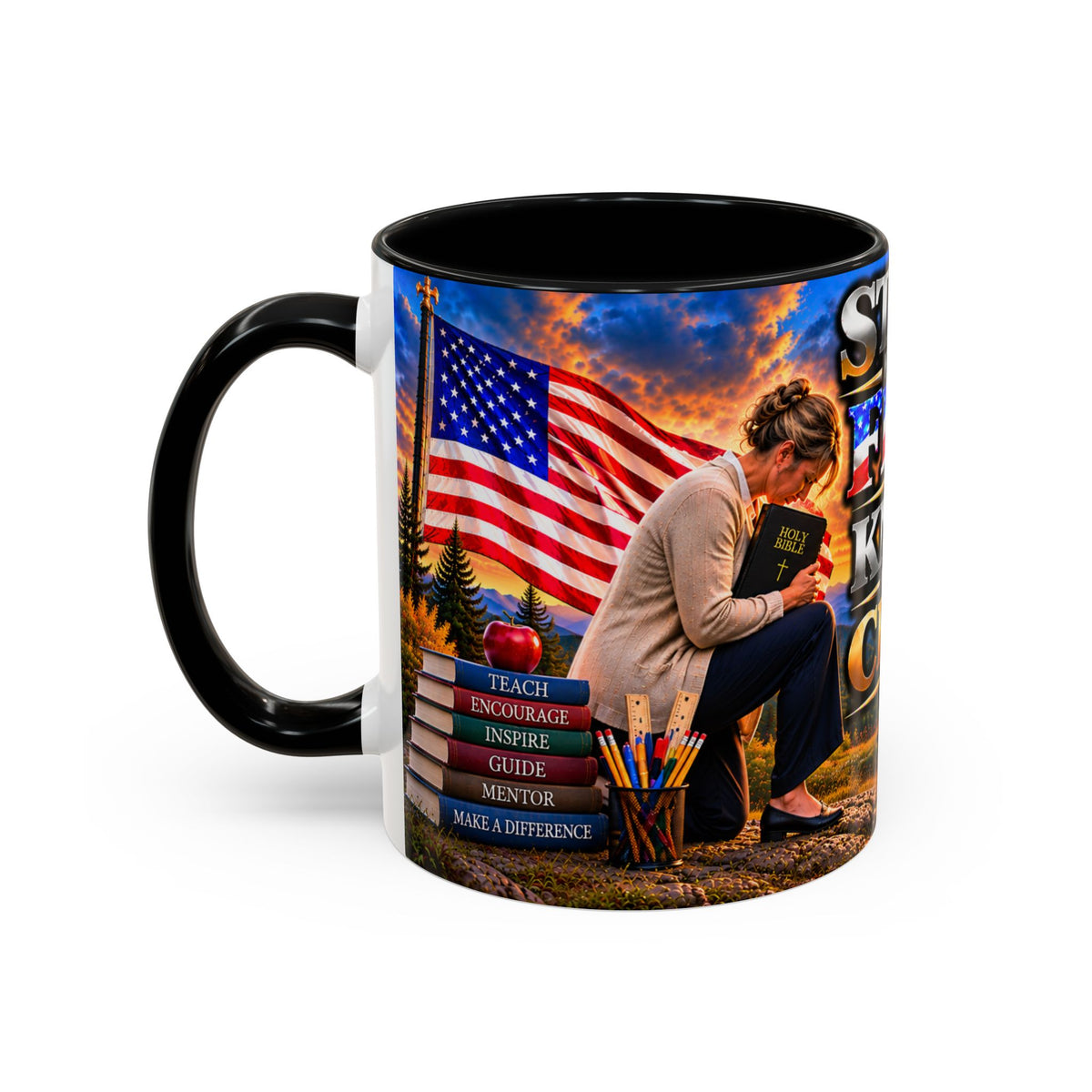 School_Teacher_Stand for the Flag, Kneel for the Cross Accent Coffee Mug - Patriotic 11oz