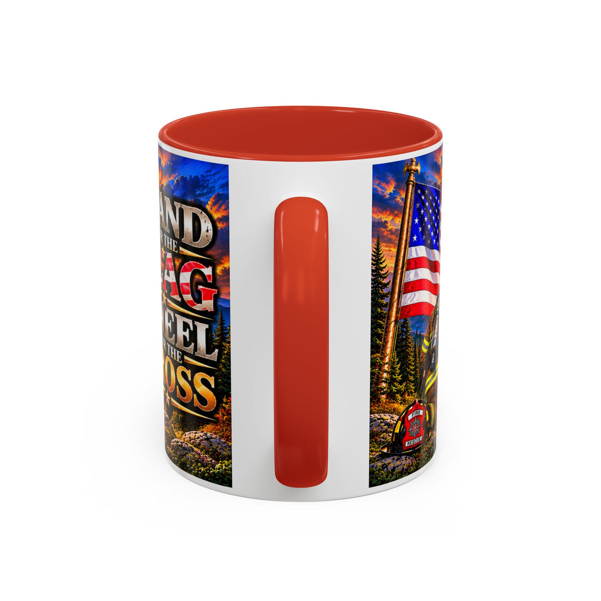 Stand for the Flag, Kneel for the Cross Accent Coffee Mug — Sheriff, Firefighter, EMS & 9-1-1 Telecommunicator 15oz