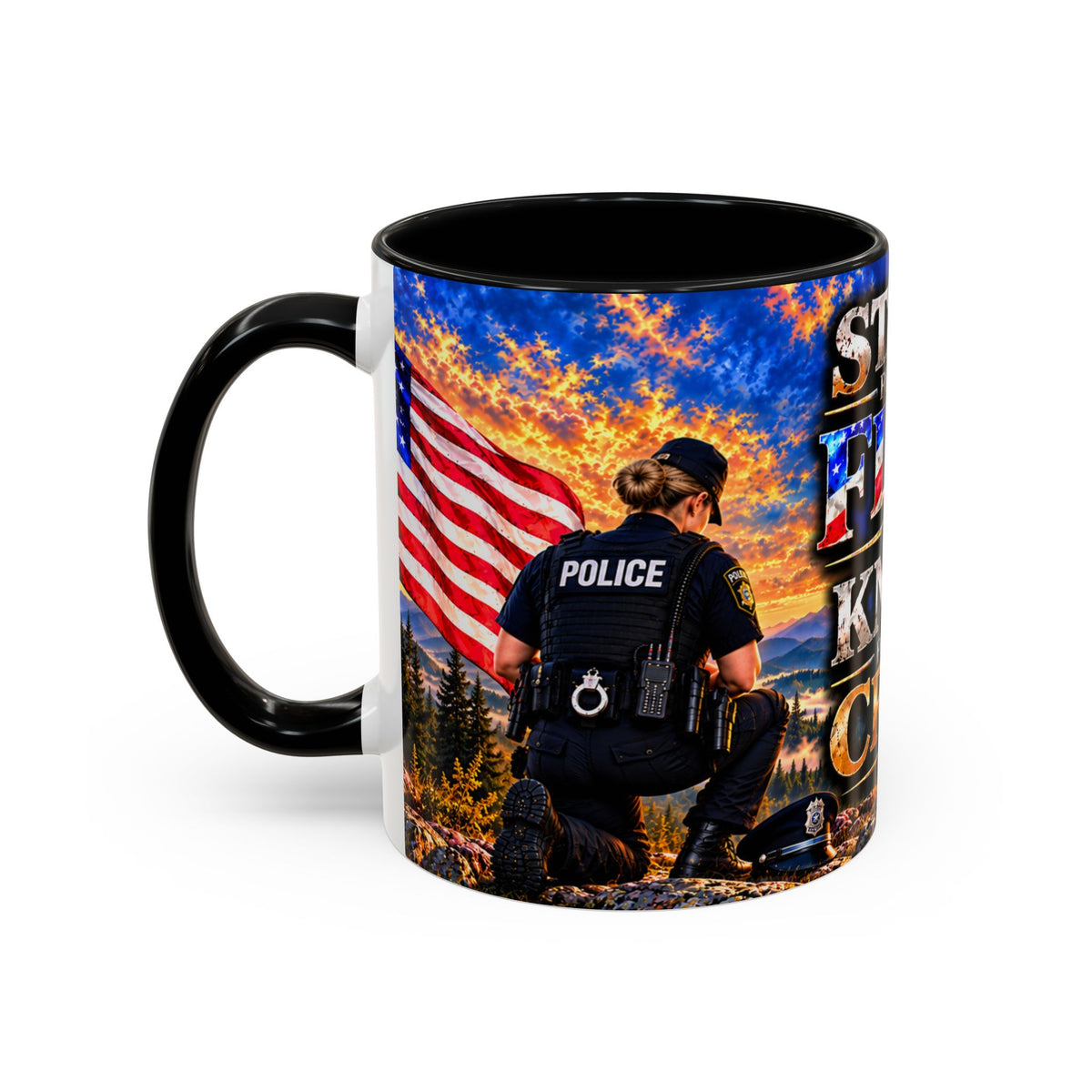 Coffee Mug - "Stand for the Flag, Kneel for the Cross" Police Officer Tribute 11oz or 15oz Mug_WF