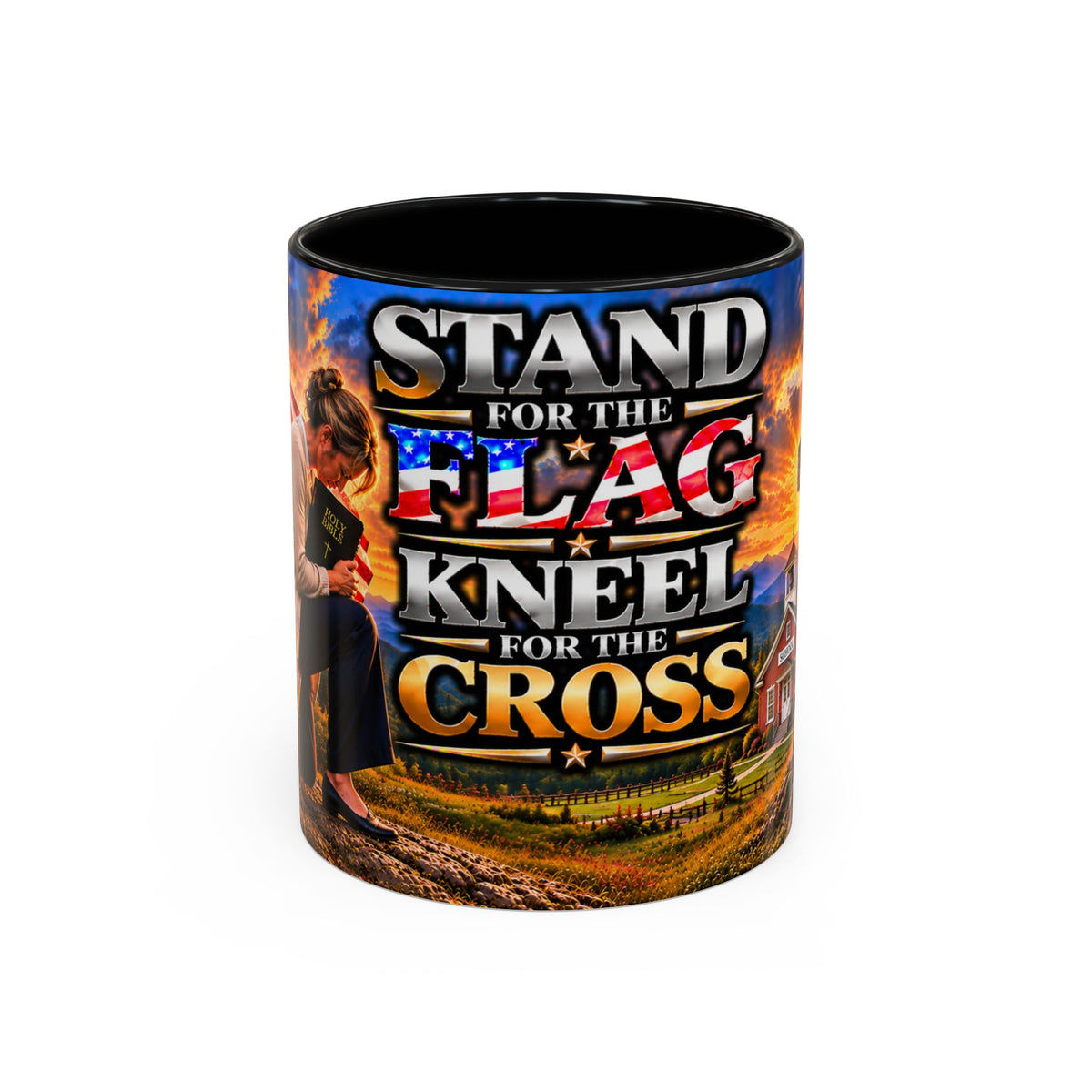School_Teacher_Stand for the Flag, Kneel for the Cross Accent Coffee Mug - Patriotic 11oz