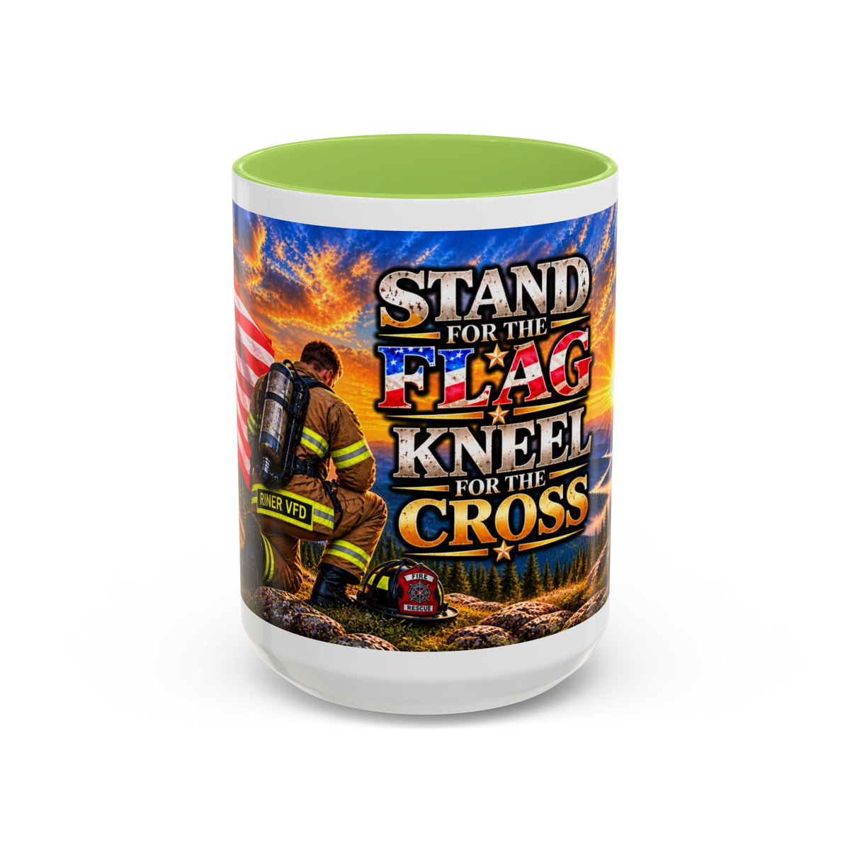 Riner_Firefighter_Stand for the Flag, Kneel for the Cross Coffee Mug_WM