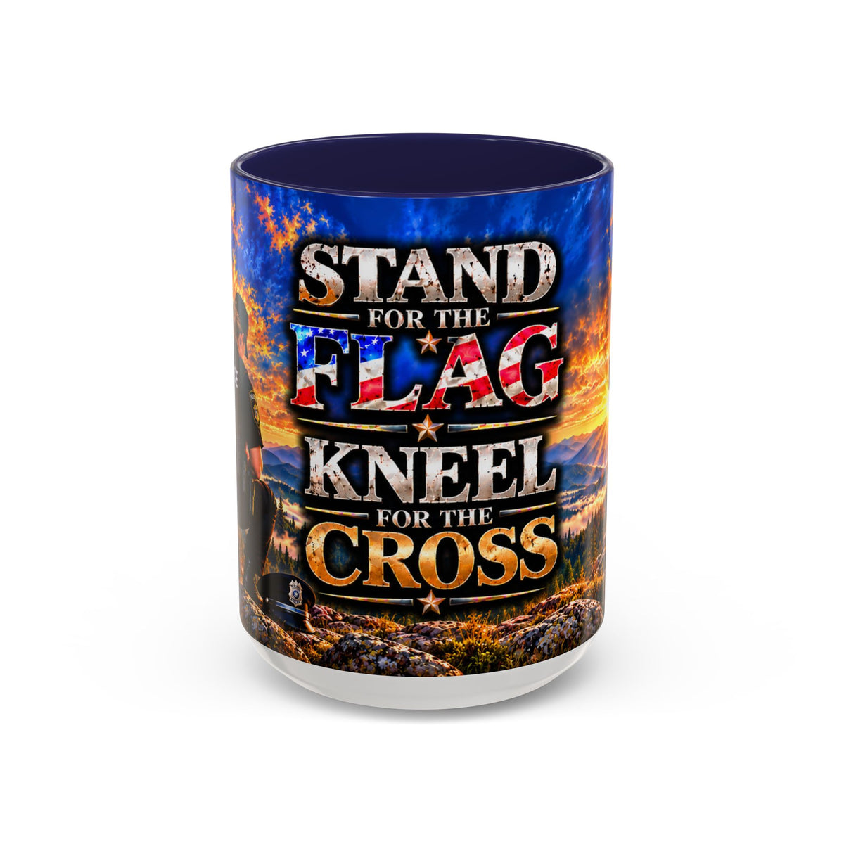 Coffee Mug - "Stand for the Flag, Kneel for the Cross" Police Officer Tribute 11oz or 15oz Mug_WF