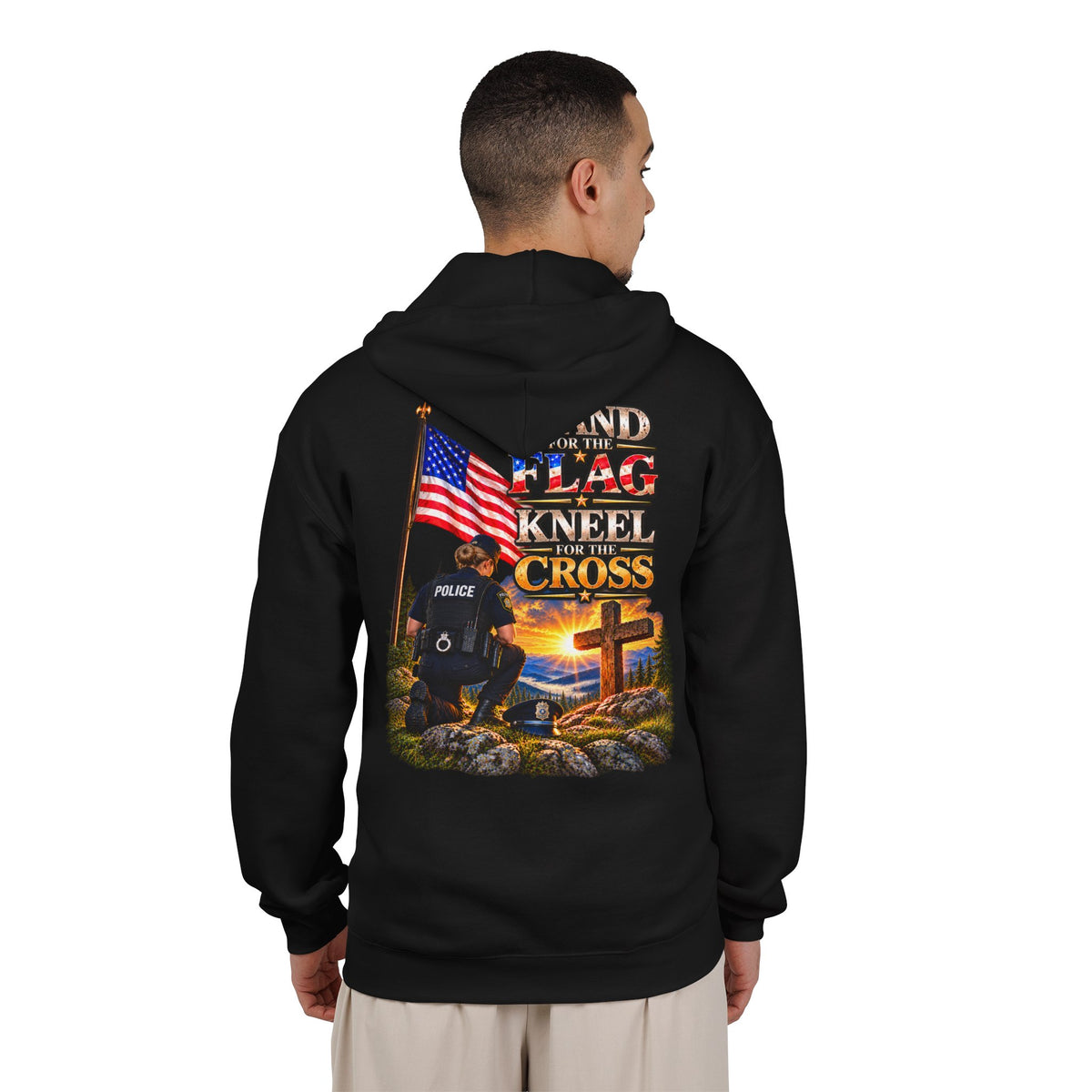 Police Officer 3 Stand for the Flag, Kneel for the Cross - Hoodie
