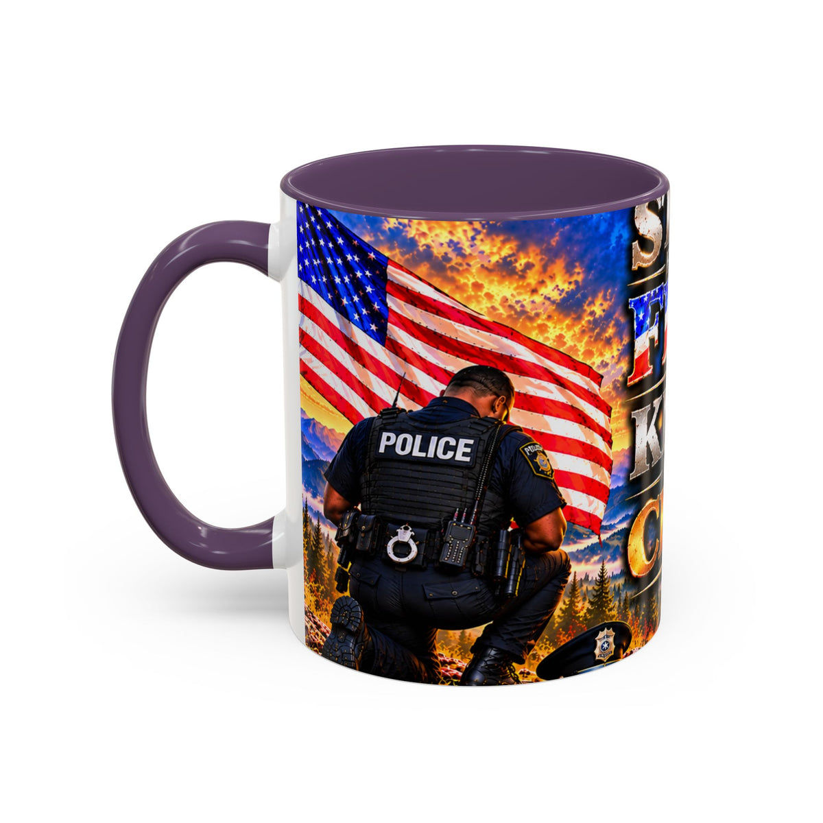 Coffee Mug - "Stand for the Flag, Kneel for the Cross" Police Officer Tribute 11oz or 15oz Mug