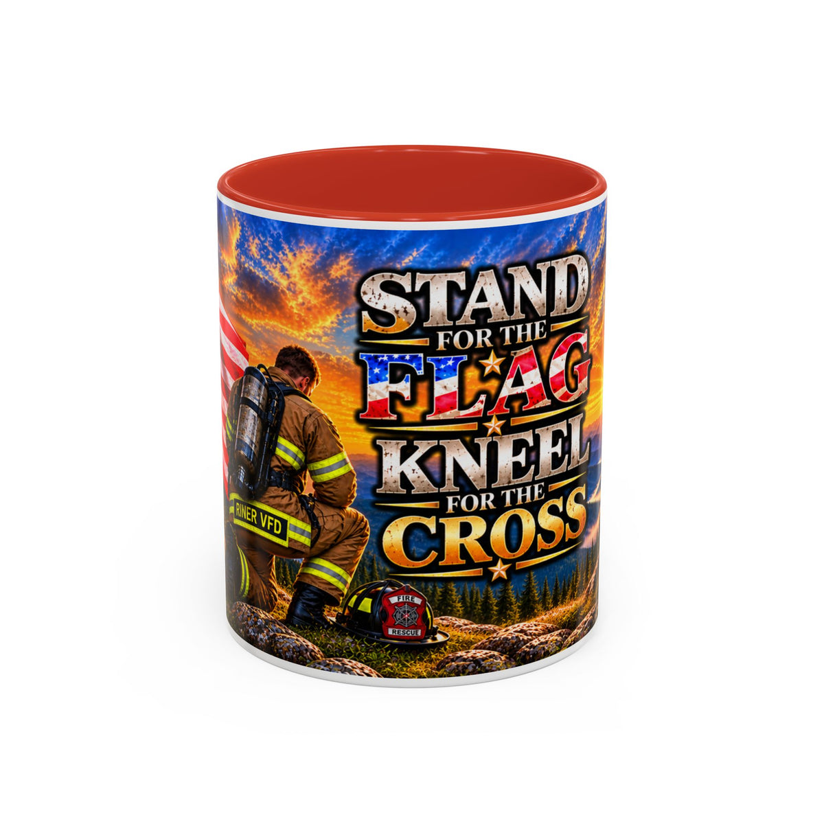 Riner_Firefighter_Stand for the Flag, Kneel for the Cross Coffee Mug_WM
