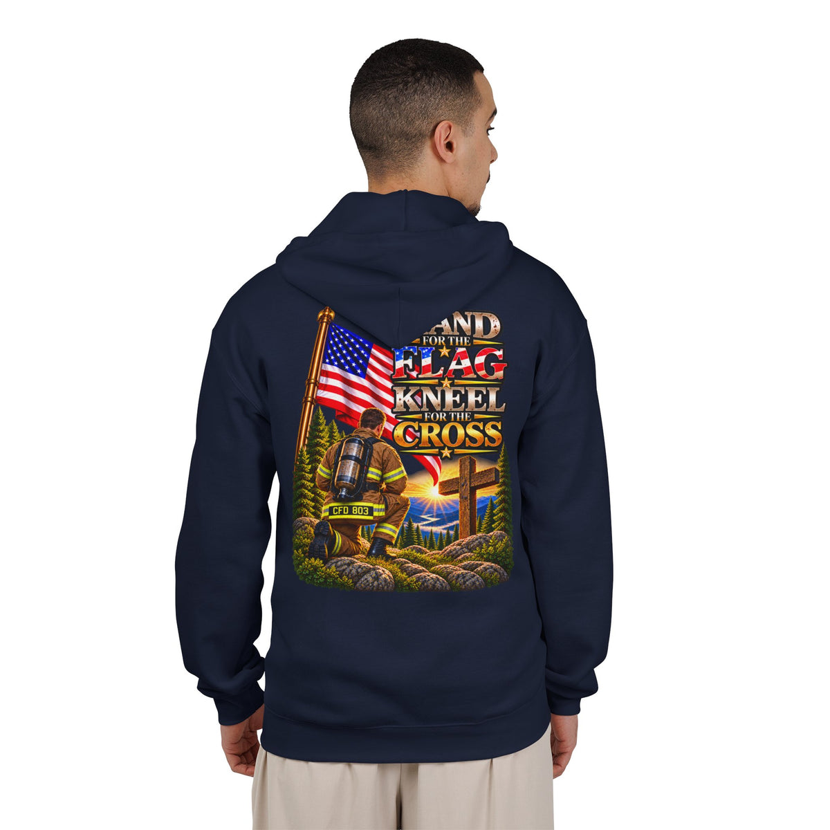 CFD 803 Firefighter Stand for the Flag, Kneel for the Cross - Hoodie_WM