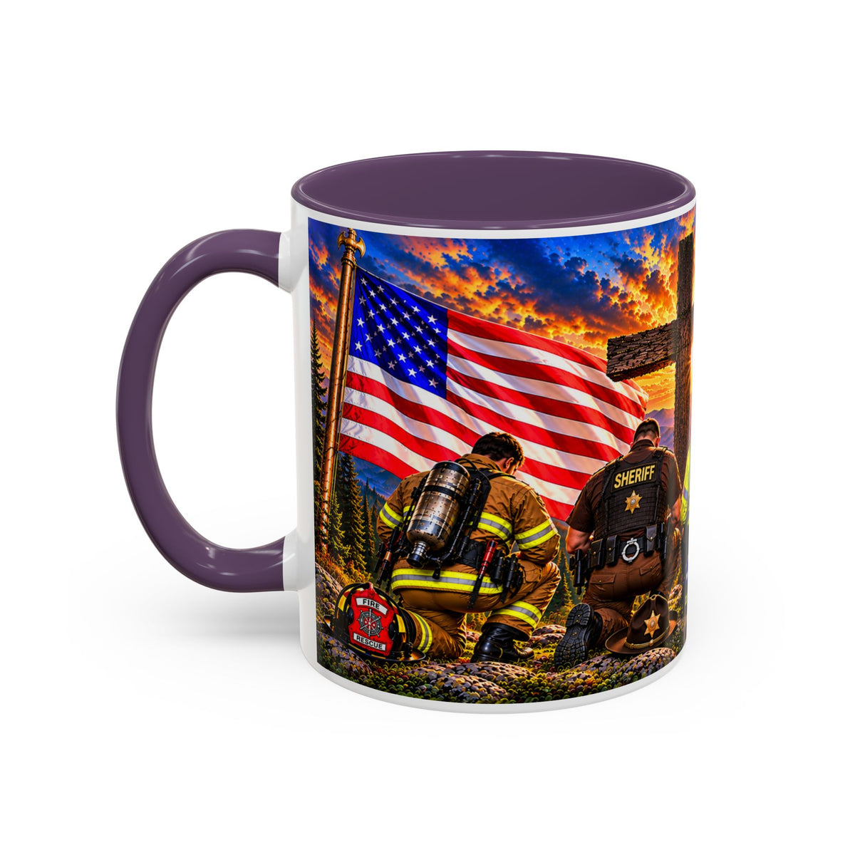 Stand for the Flag, Kneel for the Cross Accent Coffee Mug — Sheriff, Firefighter, EMS & 9-1-1 Telecommunicator 15oz