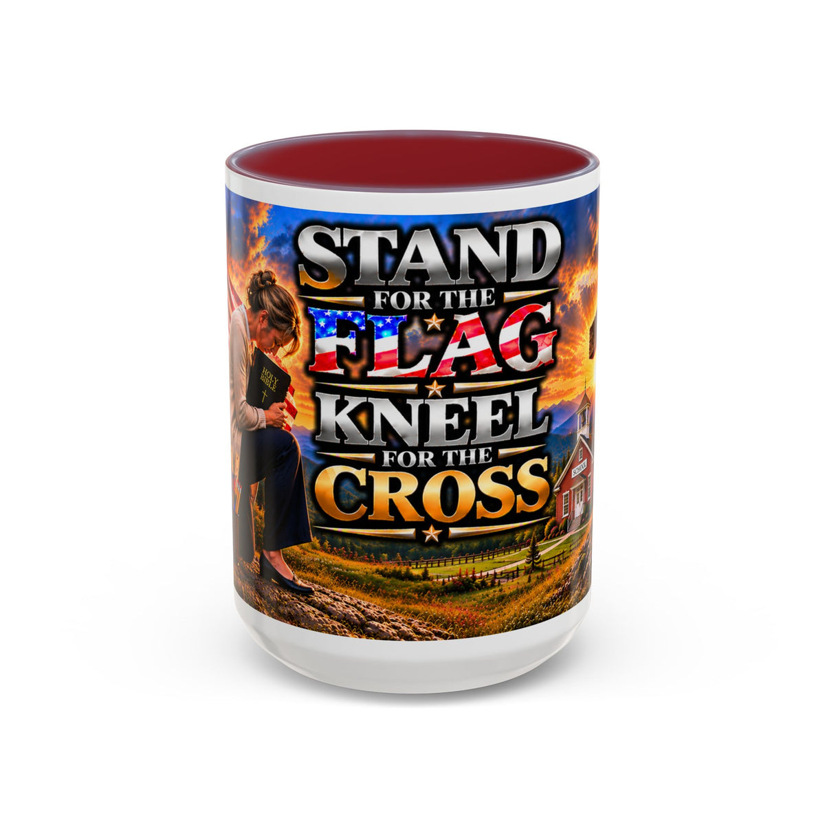 School_Teacher_Stand for the Flag, Kneel for the Cross Accent Coffee Mug - Patriotic 11oz