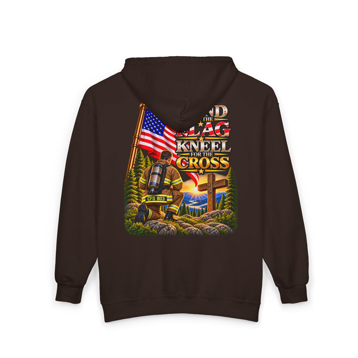 CFD 803 Firefighter Stand for the Flag, Kneel for the Cross - Hoodie_WM