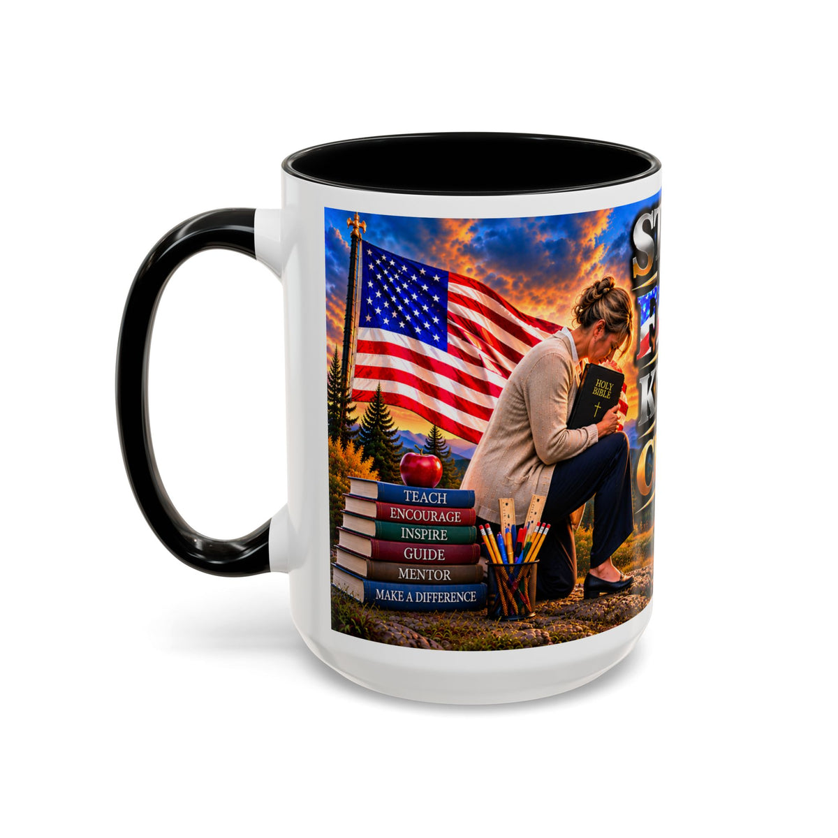 School_Teacher_Stand for the Flag, Kneel for the Cross Accent Coffee Mug - Patriotic 11oz