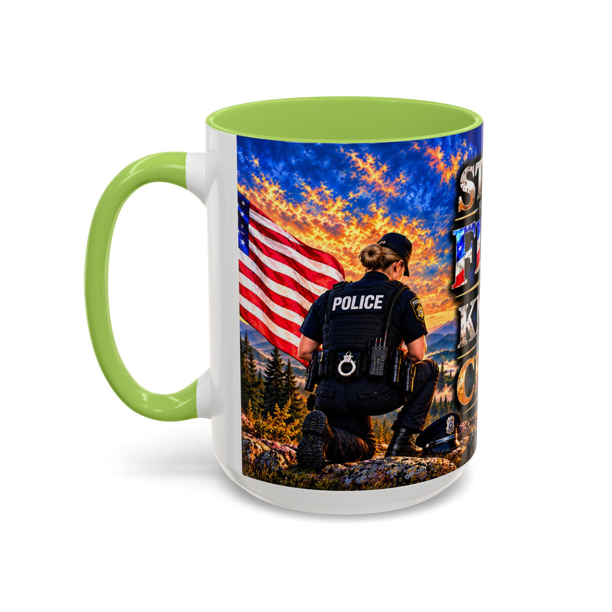 Coffee Mug - "Stand for the Flag, Kneel for the Cross" Police Officer Tribute 11oz or 15oz Mug_WF