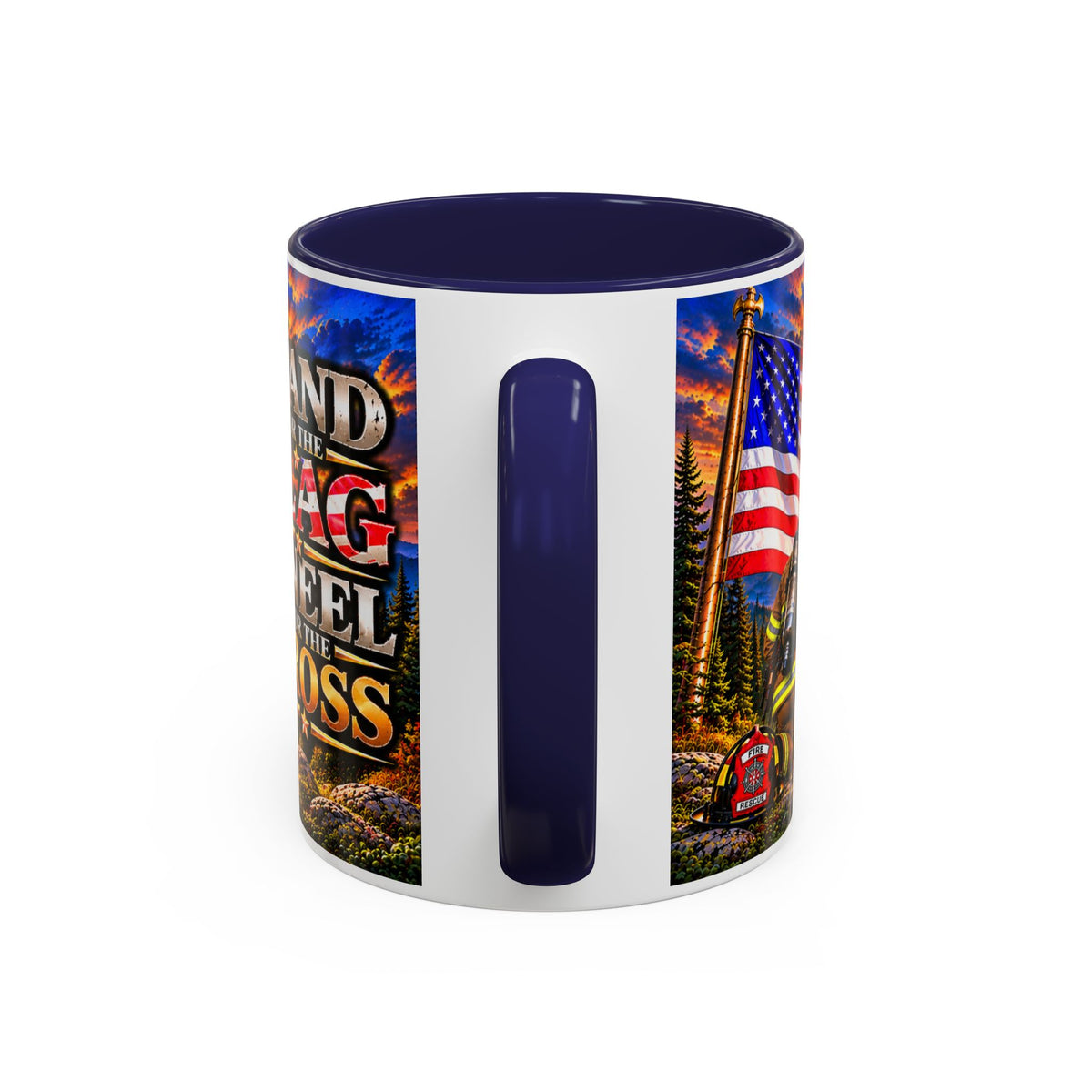 Stand for the Flag, Kneel for the Cross Accent Coffee Mug — Sheriff, Firefighter, EMS & 9-1-1 Telecommunicator 15oz