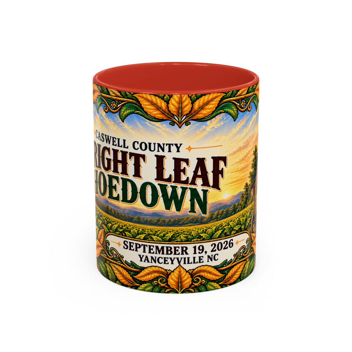 Bright Leaf Hoedown Coffee Mug Wrap — Caswell County Event Souvenir (Sept 19, 2026)