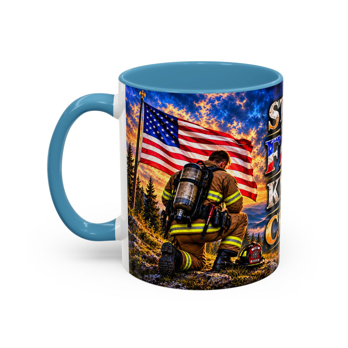 Firefighter Coffee Mug - "Stand for the Flag, Kneel for the Cross" Patriotic  Accent Mug
