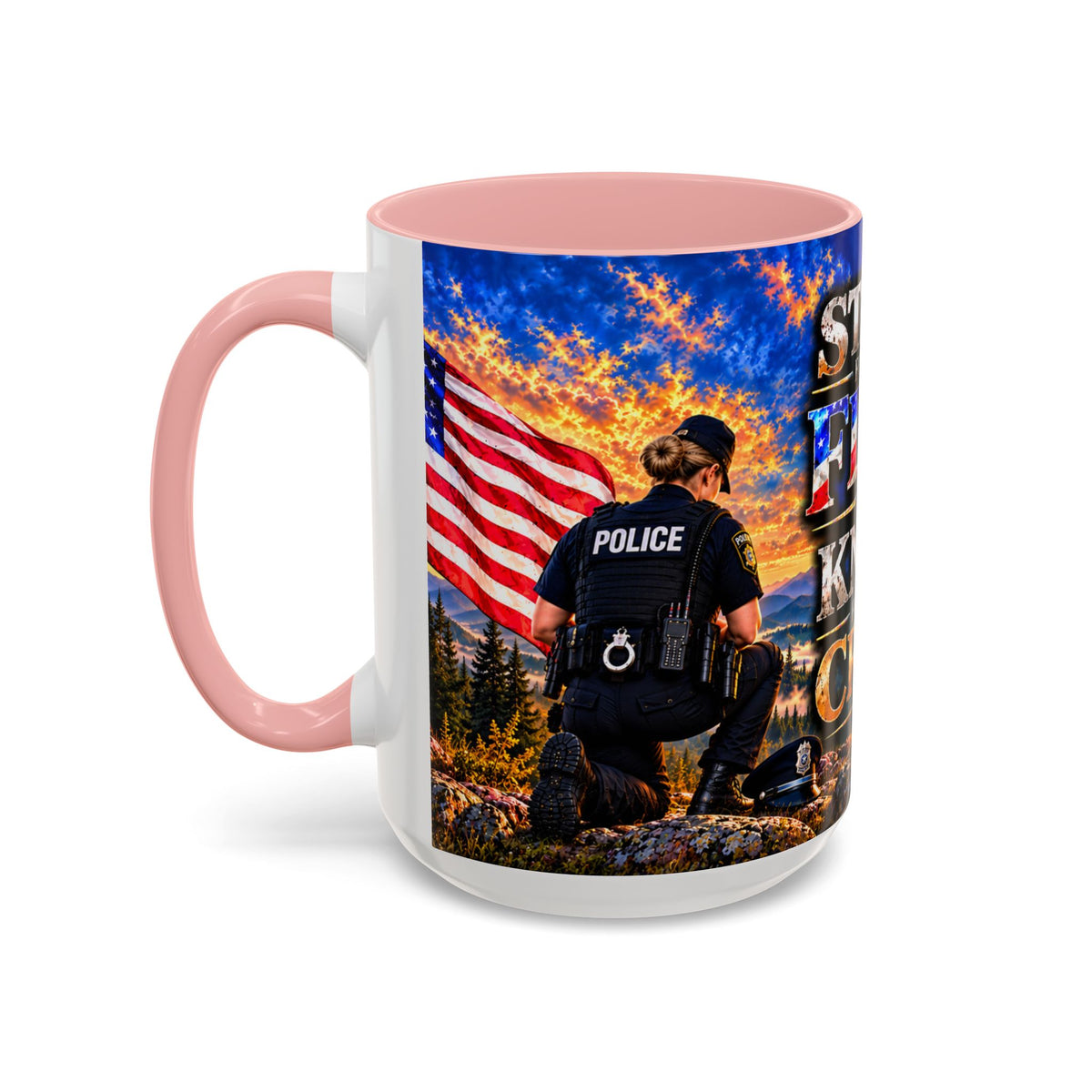 Coffee Mug - "Stand for the Flag, Kneel for the Cross" Police Officer Tribute 11oz or 15oz Mug_WF