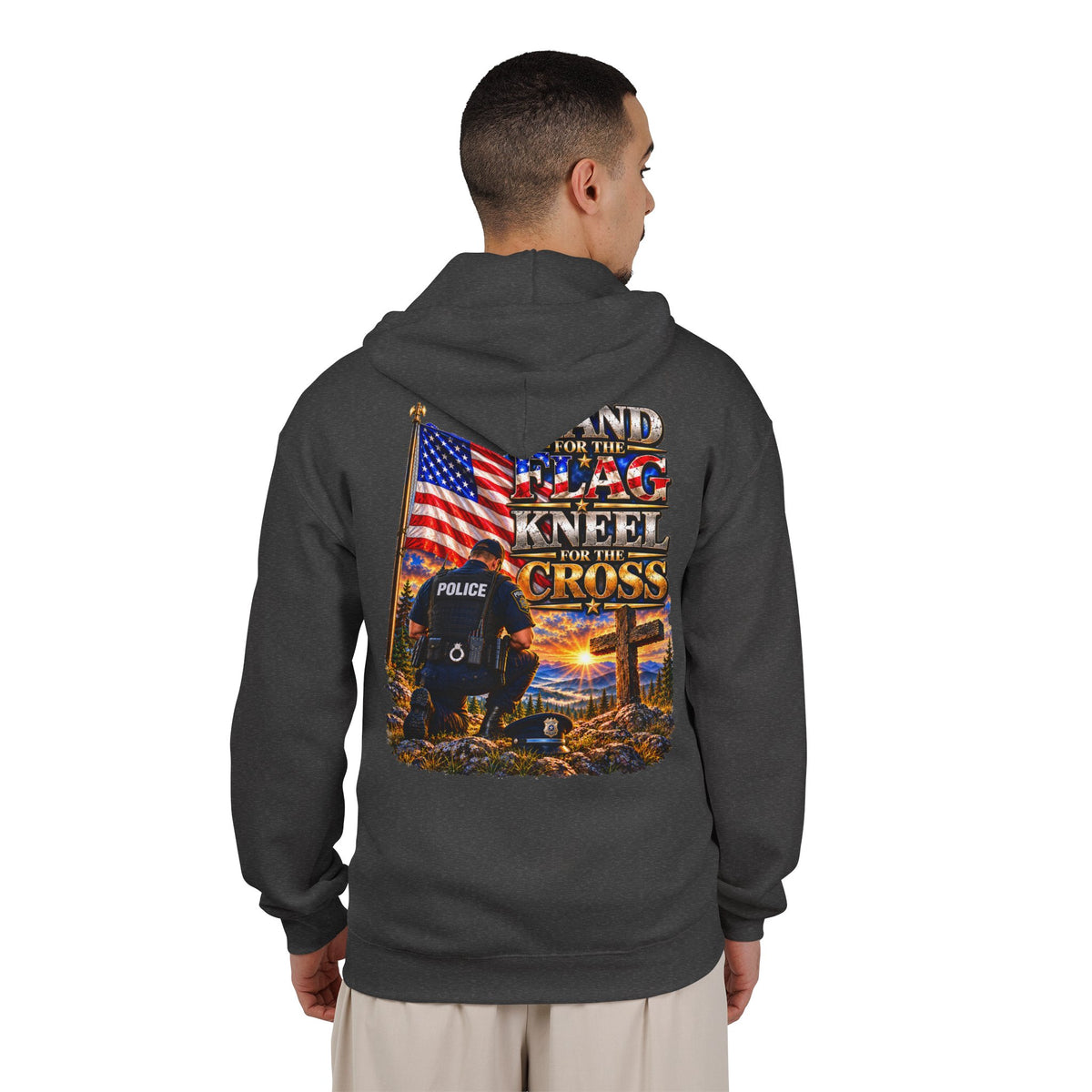 Police Officer Stand for the Flag, Kneel for the Cross - Hoodie
