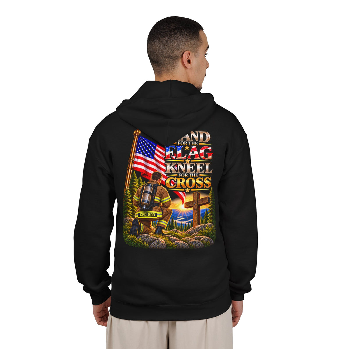 CFD 803 Firefighter Stand for the Flag, Kneel for the Cross - Hoodie_WM