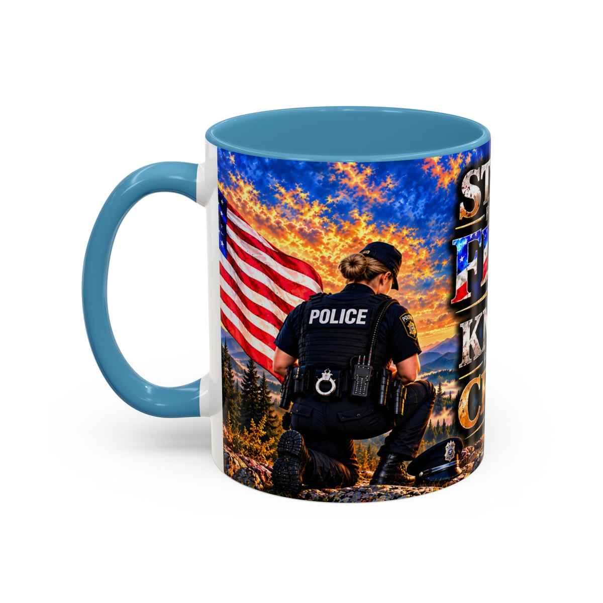 Coffee Mug - "Stand for the Flag, Kneel for the Cross" Police Officer Tribute 11oz or 15oz Mug_WF
