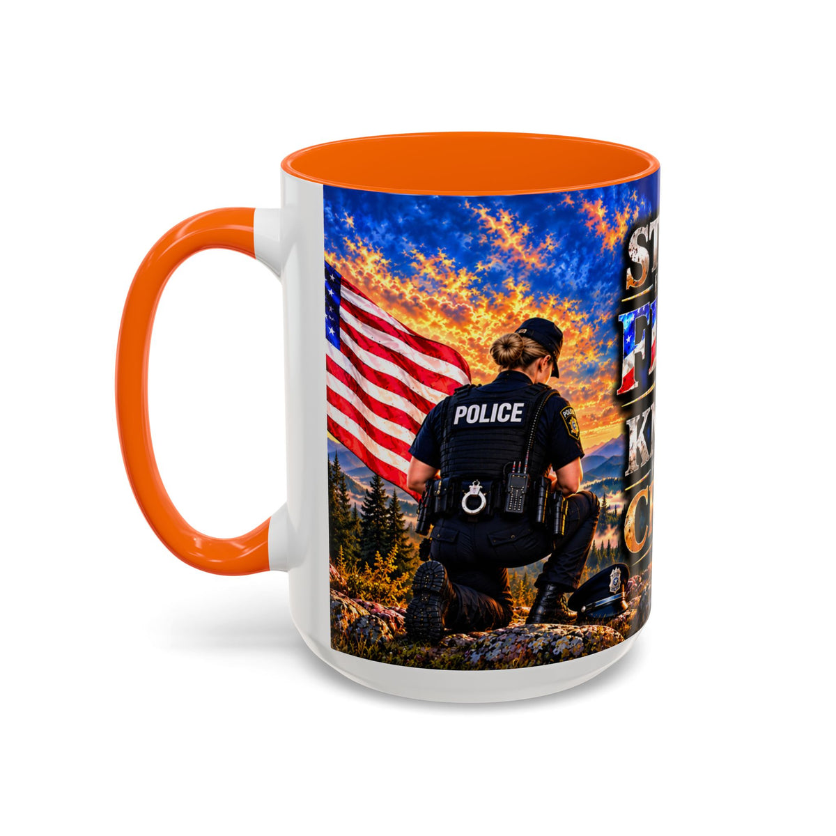 Coffee Mug - "Stand for the Flag, Kneel for the Cross" Police Officer Tribute 11oz or 15oz Mug_WF