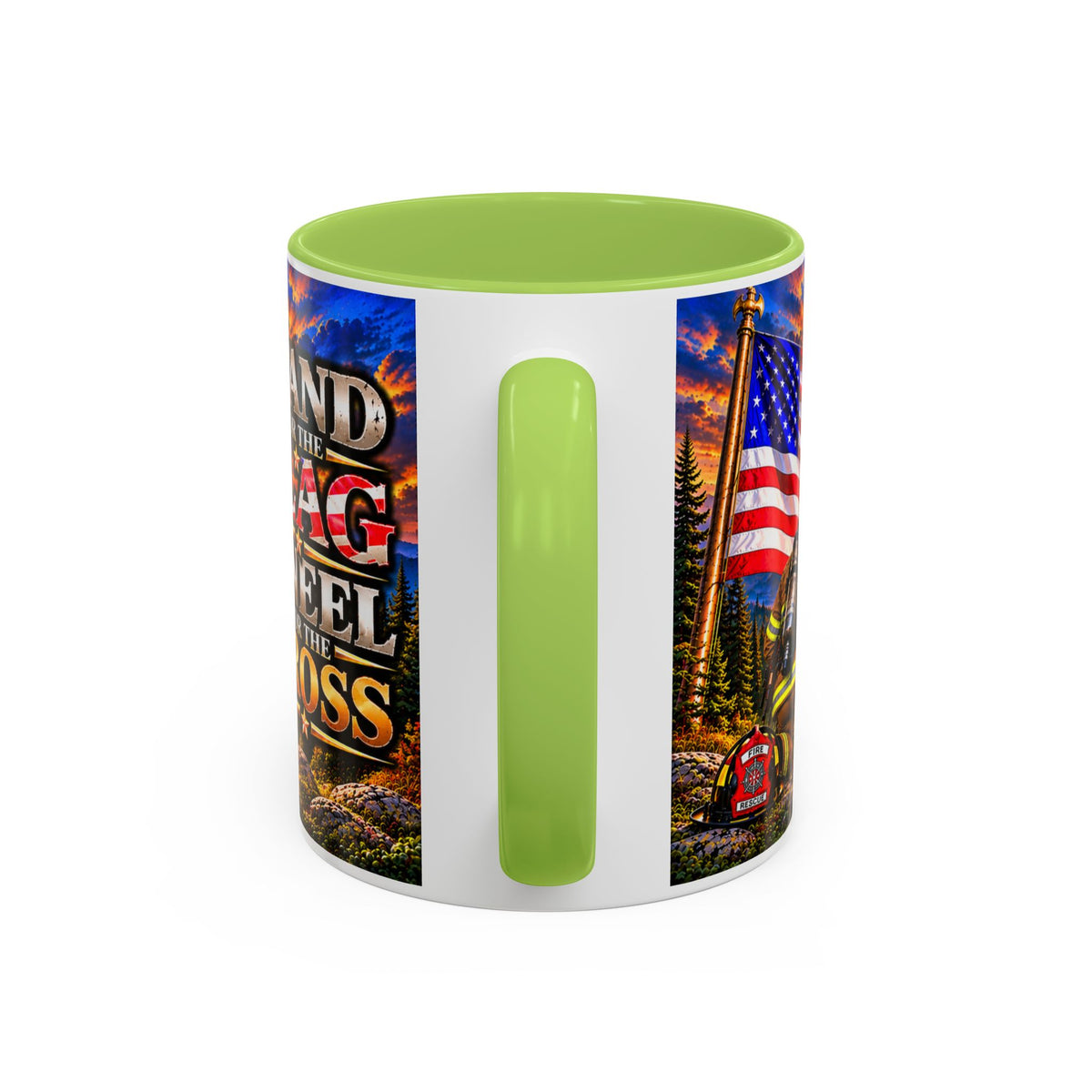 Stand for the Flag, Kneel for the Cross Accent Coffee Mug — Sheriff, Firefighter, EMS & 9-1-1 Telecommunicator 15oz