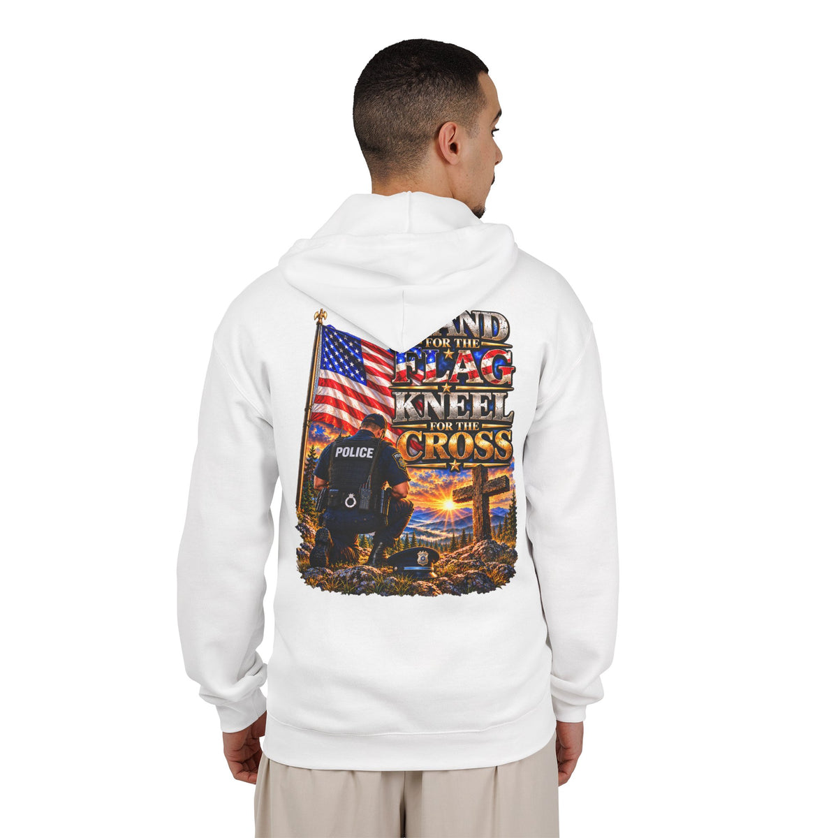Police Officer Stand for the Flag, Kneel for the Cross - Hoodie