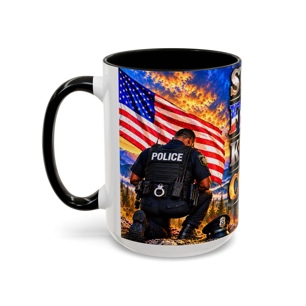 Coffee Mug - "Stand for the Flag, Kneel for the Cross" Police Officer Tribute 11oz or 15oz Mug