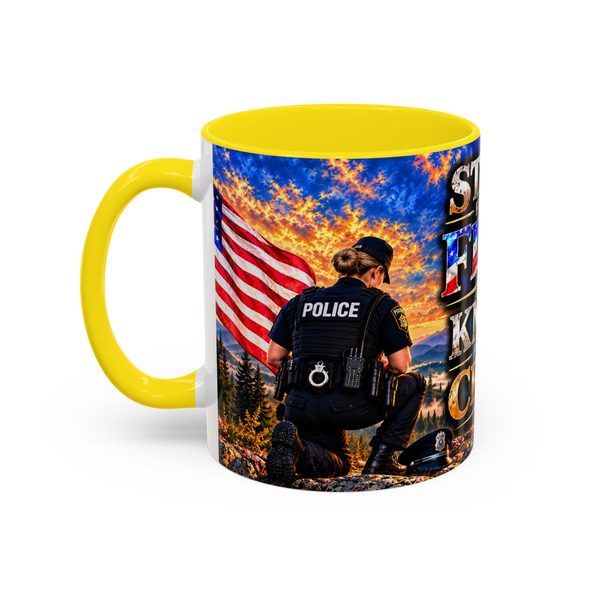 Coffee Mug - "Stand for the Flag, Kneel for the Cross" Police Officer Tribute 11oz or 15oz Mug_WF