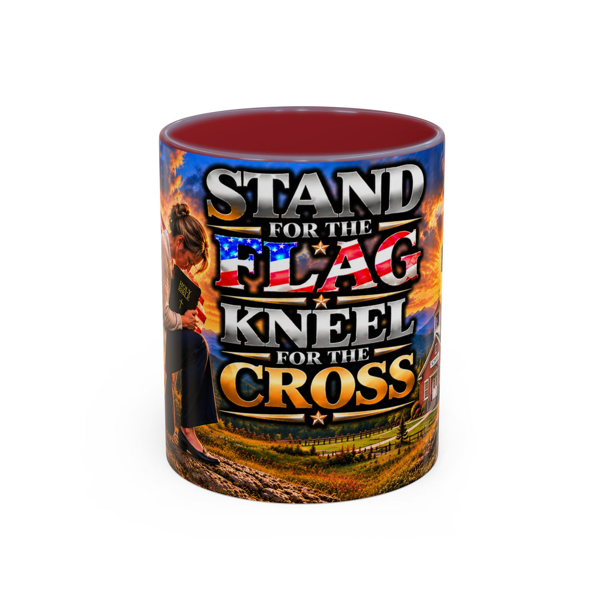 School_Teacher_Stand for the Flag, Kneel for the Cross Accent Coffee Mug - Patriotic 11oz