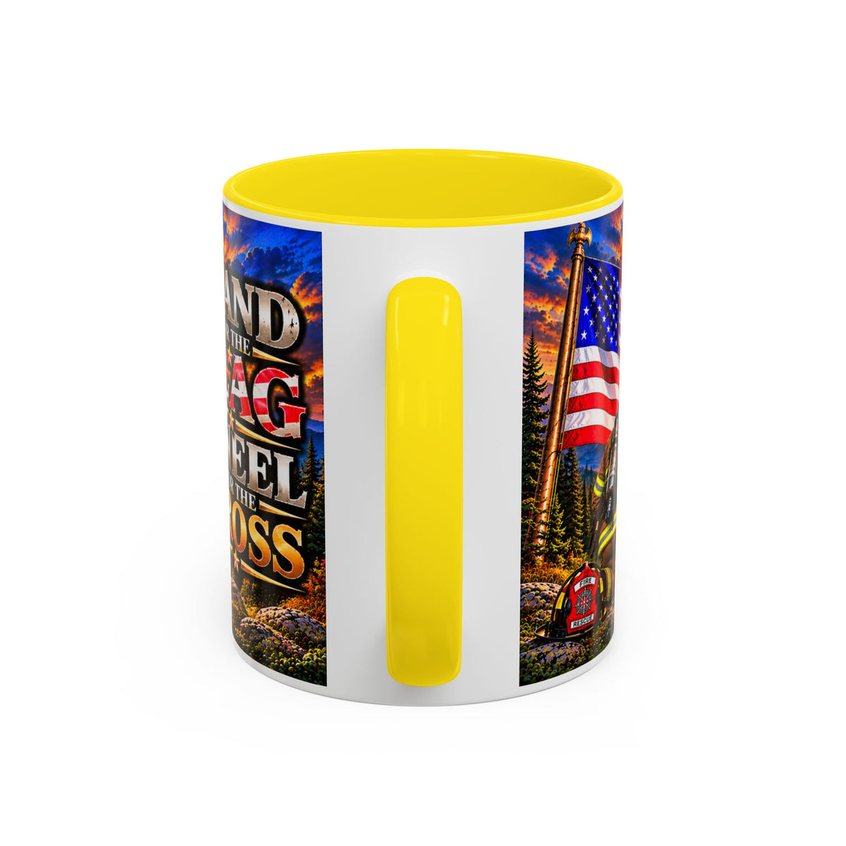 Stand for the Flag, Kneel for the Cross Accent Coffee Mug — Sheriff, Firefighter, EMS & 9-1-1 Telecommunicator 15oz