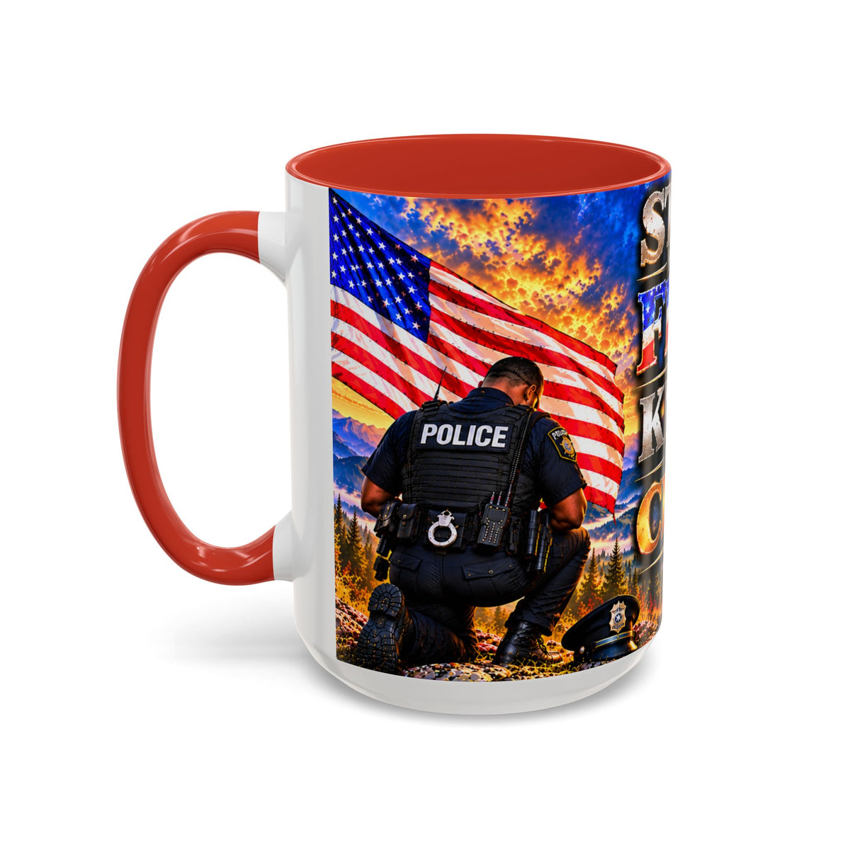 Coffee Mug - "Stand for the Flag, Kneel for the Cross" Police Officer Tribute 11oz or 15oz Mug