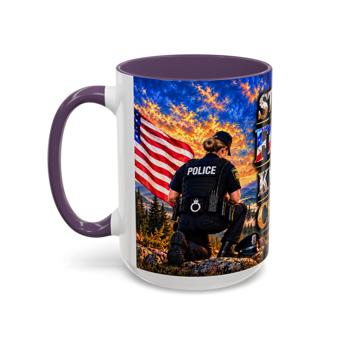 Coffee Mug - "Stand for the Flag, Kneel for the Cross" Police Officer Tribute 11oz or 15oz Mug_WF