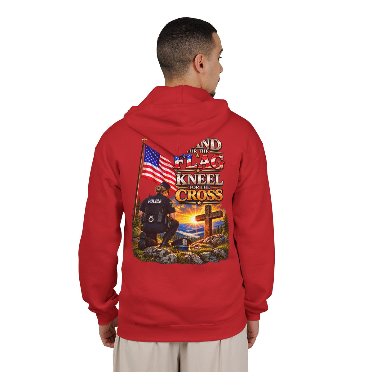 Police Officer 3 Stand for the Flag, Kneel for the Cross - Hoodie