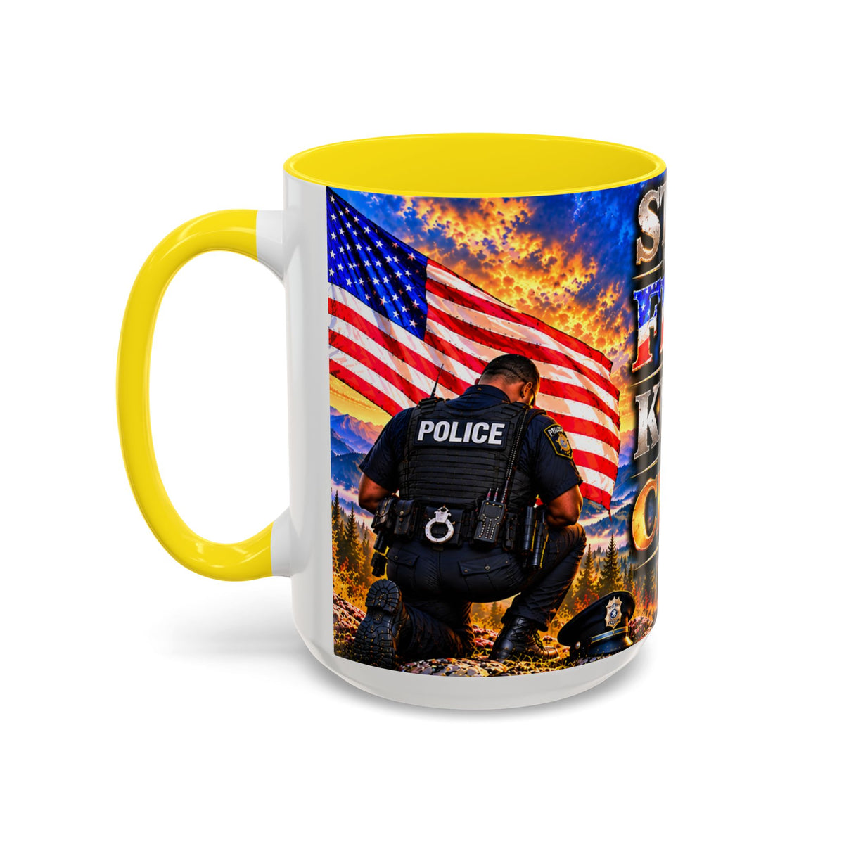 Coffee Mug - "Stand for the Flag, Kneel for the Cross" Police Officer Tribute 11oz or 15oz Mug
