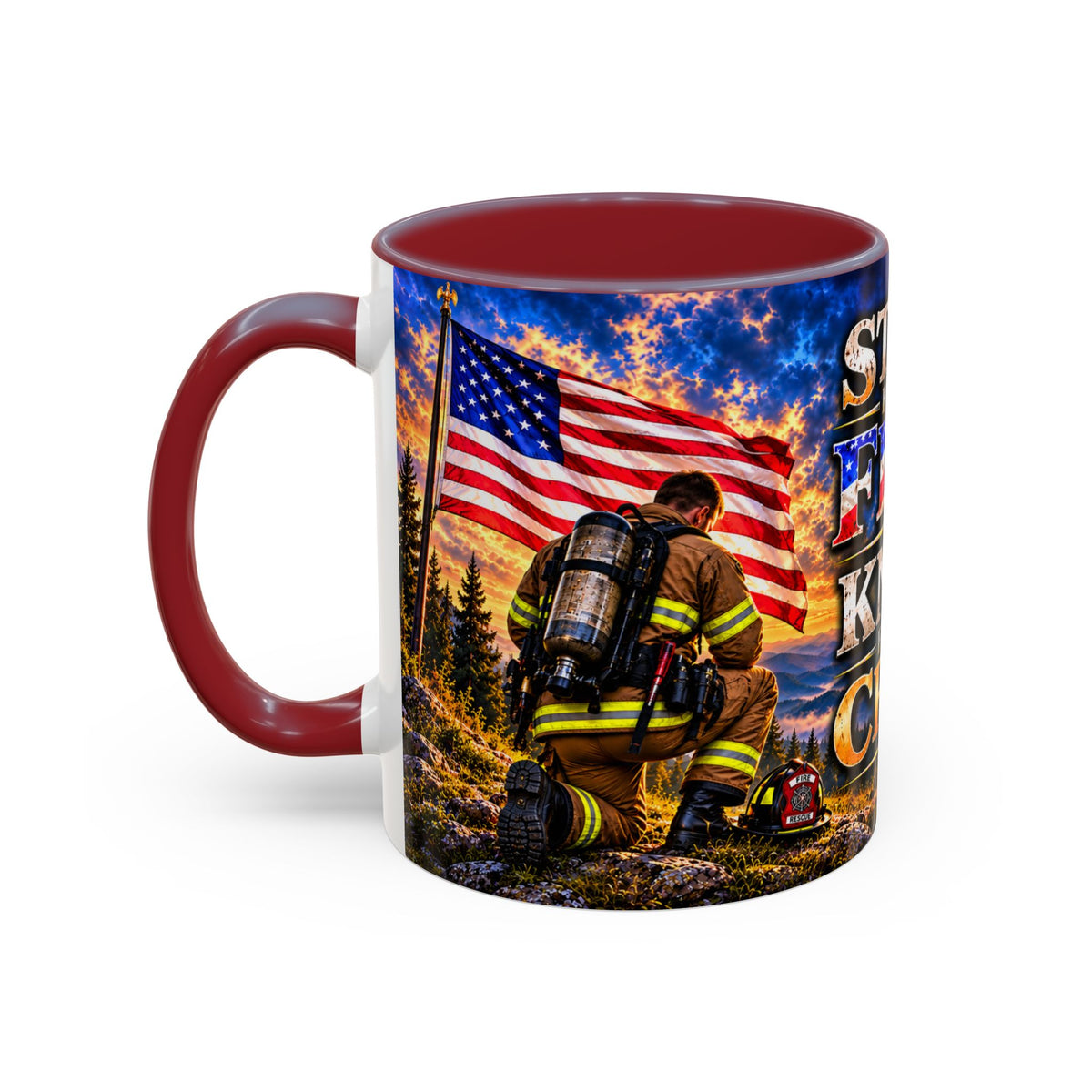 Firefighter Coffee Mug - "Stand for the Flag, Kneel for the Cross" Patriotic  Accent Mug