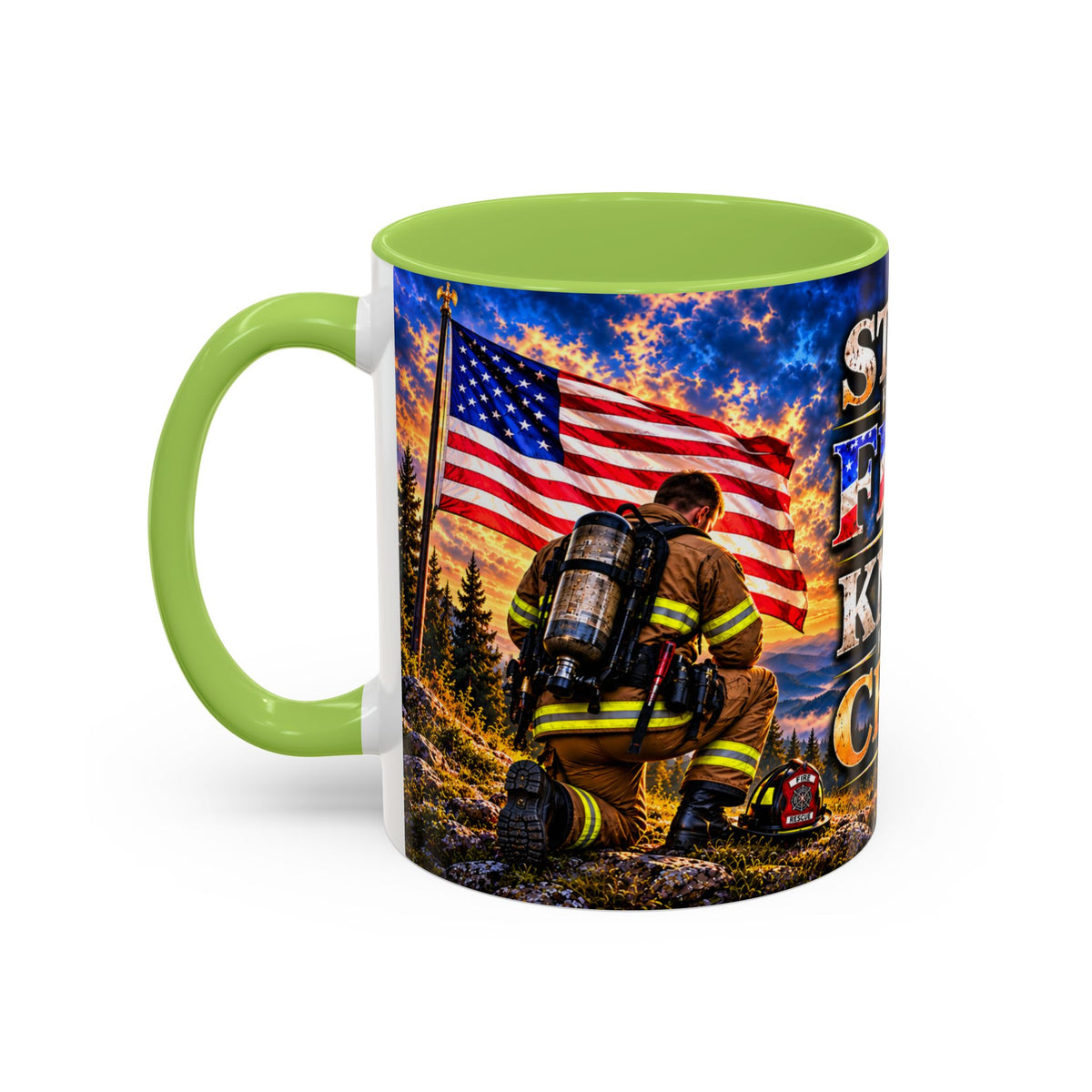 Firefighter Coffee Mug - "Stand for the Flag, Kneel for the Cross" Patriotic  Accent Mug