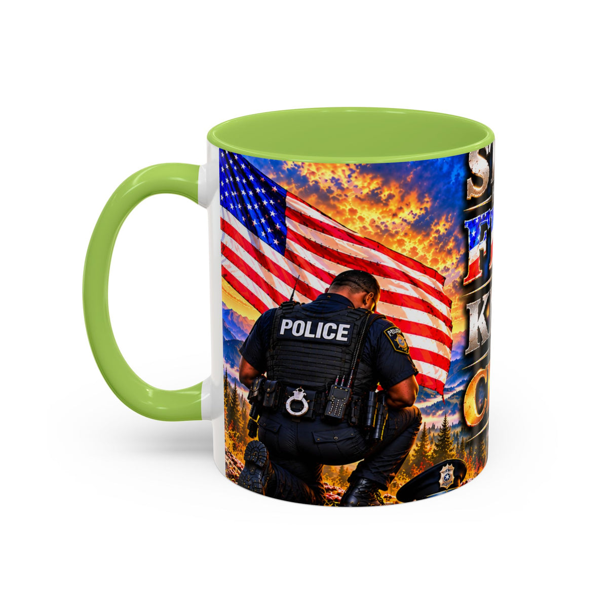 Coffee Mug - "Stand for the Flag, Kneel for the Cross" Police Officer Tribute 11oz or 15oz Mug