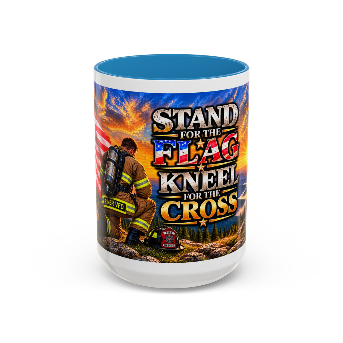 Riner_Firefighter_Stand for the Flag, Kneel for the Cross Coffee Mug_WM