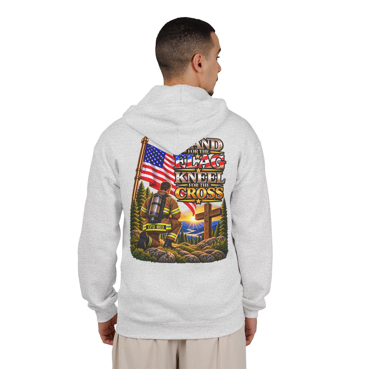 CFD 803 Firefighter Stand for the Flag, Kneel for the Cross - Hoodie_WM