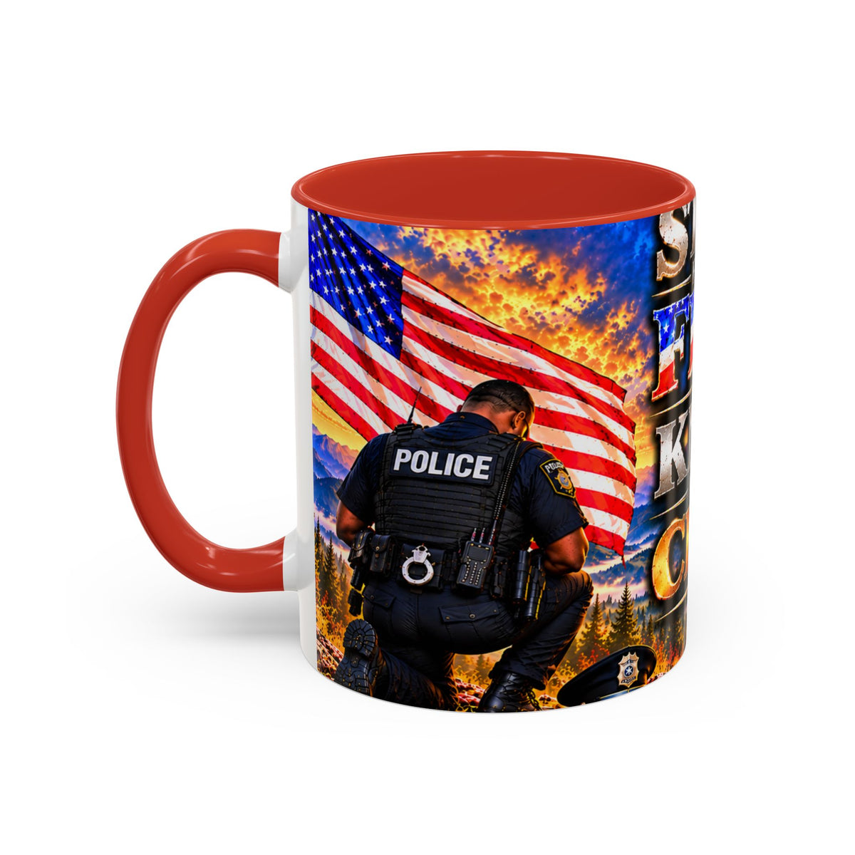 Coffee Mug - "Stand for the Flag, Kneel for the Cross" Police Officer Tribute 11oz or 15oz Mug