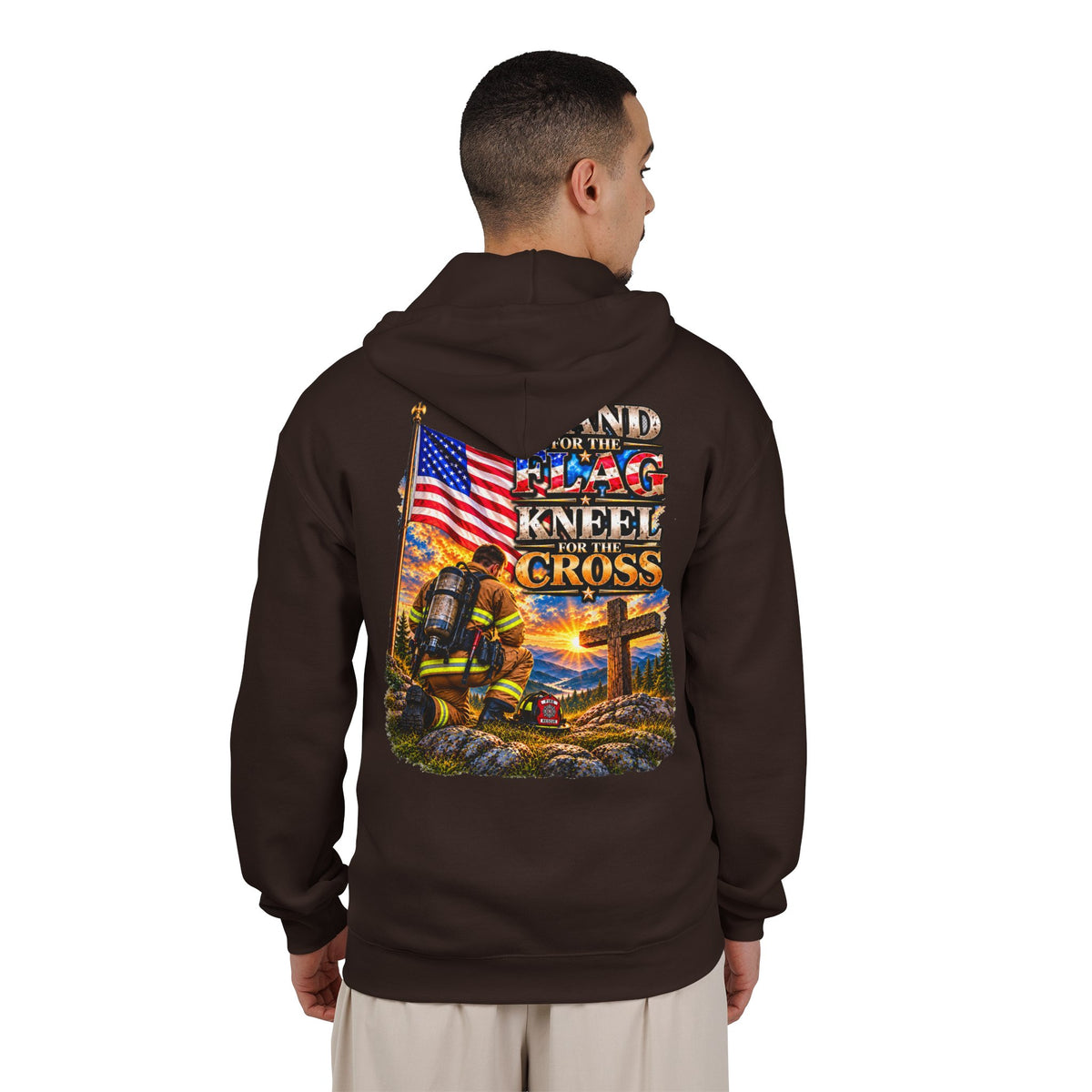Firefighter Stand for the Flag, Kneel for the Cross - Hoodie