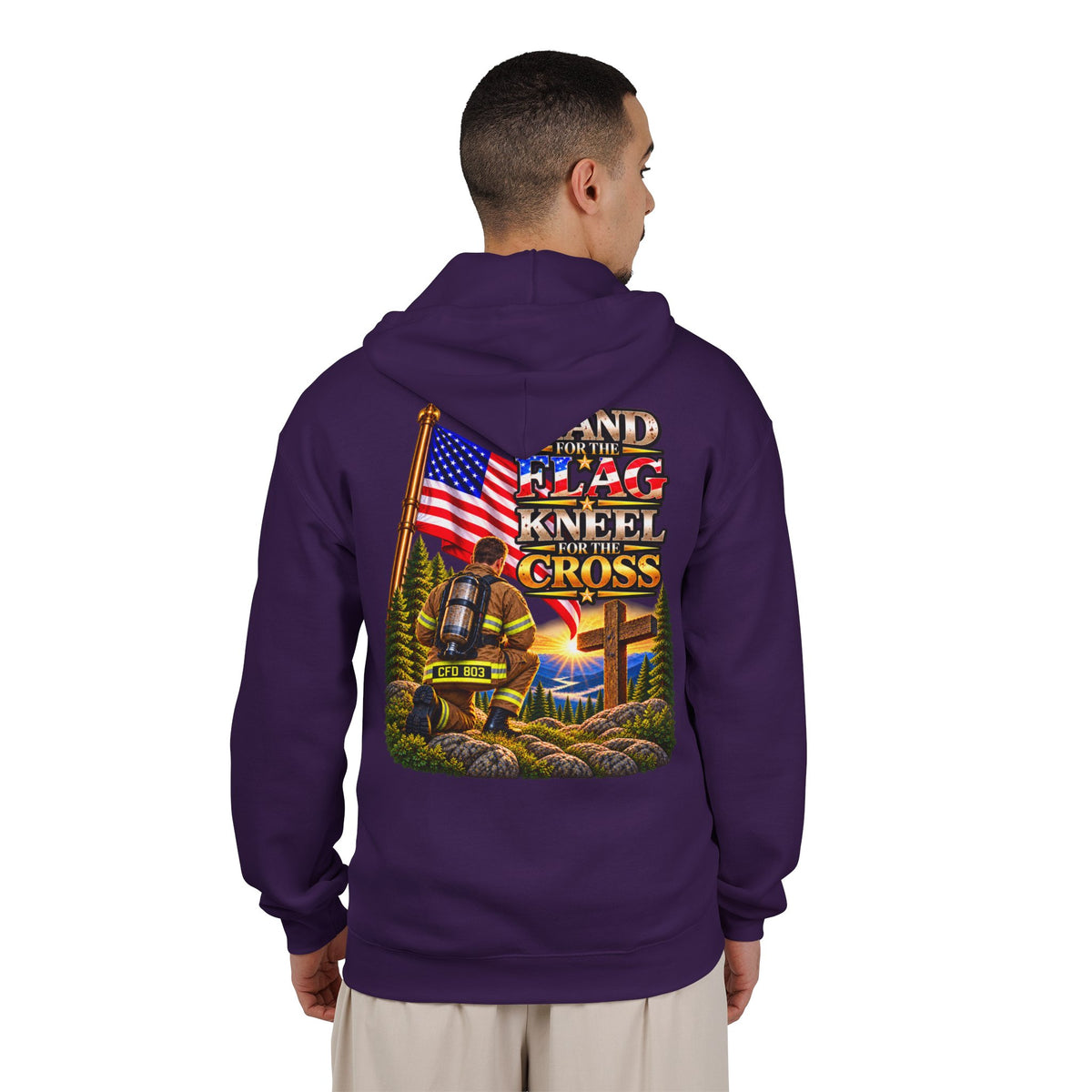 CFD 803 Firefighter Stand for the Flag, Kneel for the Cross - Hoodie_WM