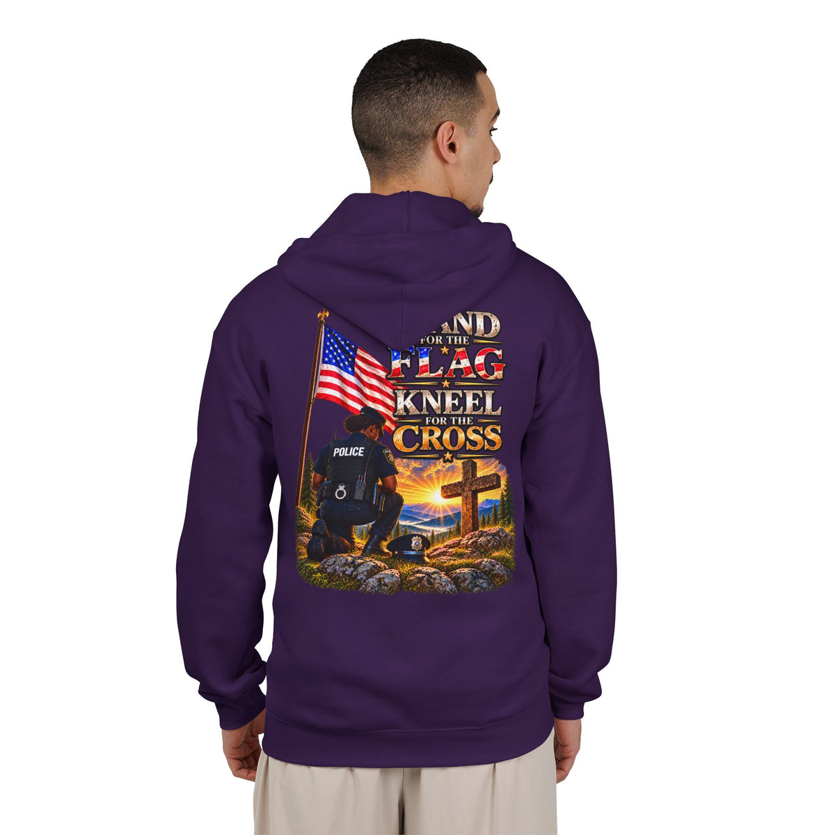 Police Officer 4 Stand for the Flag, Kneel for the Cross - Hoodie