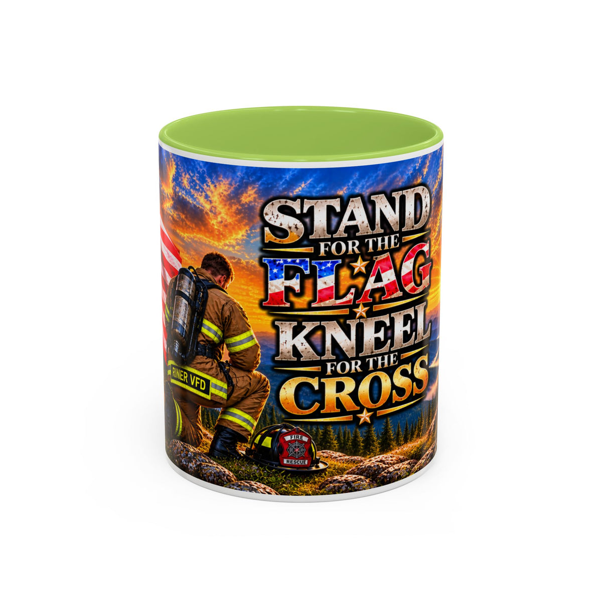 Riner_Firefighter_Stand for the Flag, Kneel for the Cross Coffee Mug_WM