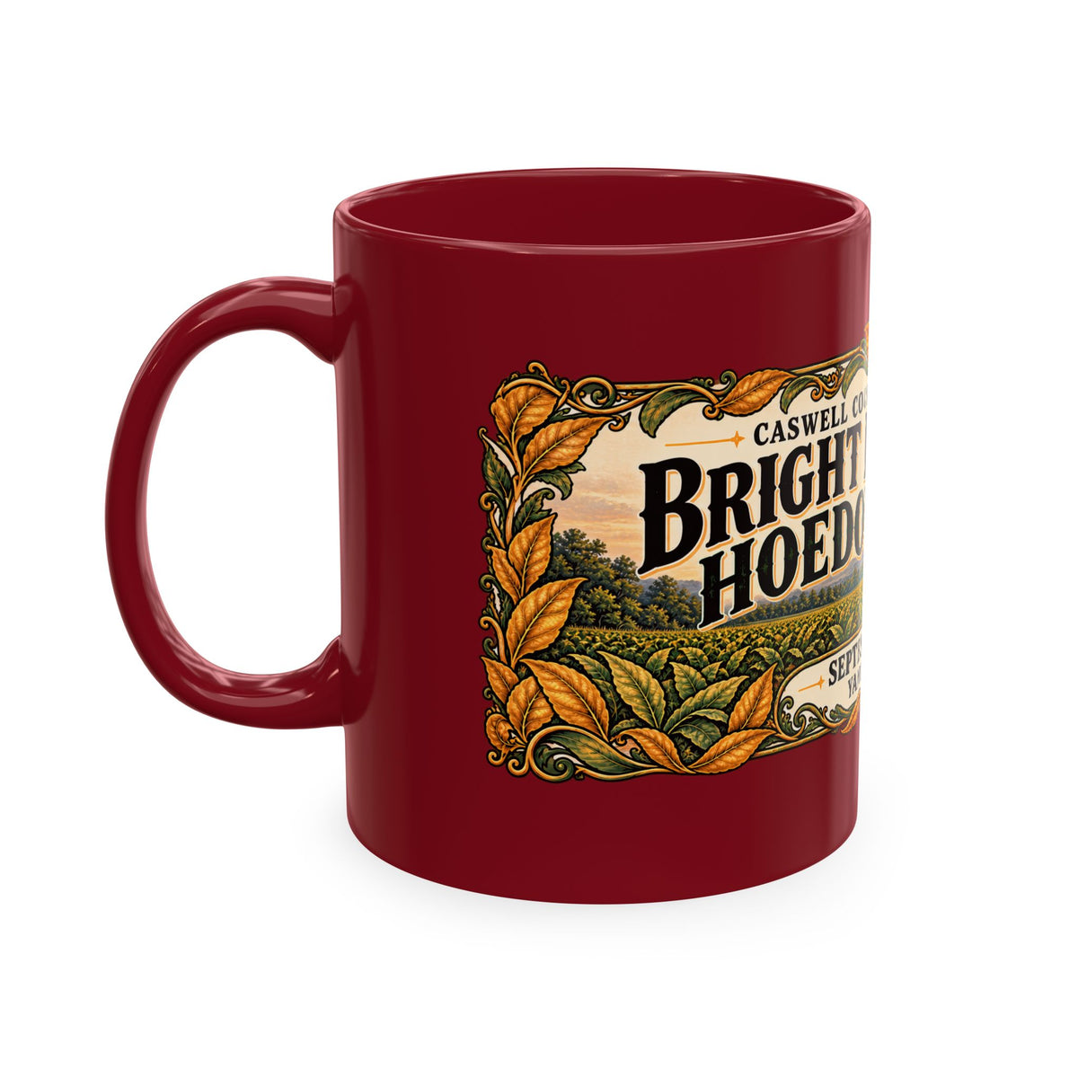 Bright Leaf Hoedown Ceramic Mug — Yanceyville NC Event Souvenir (Sept 19, 2026)