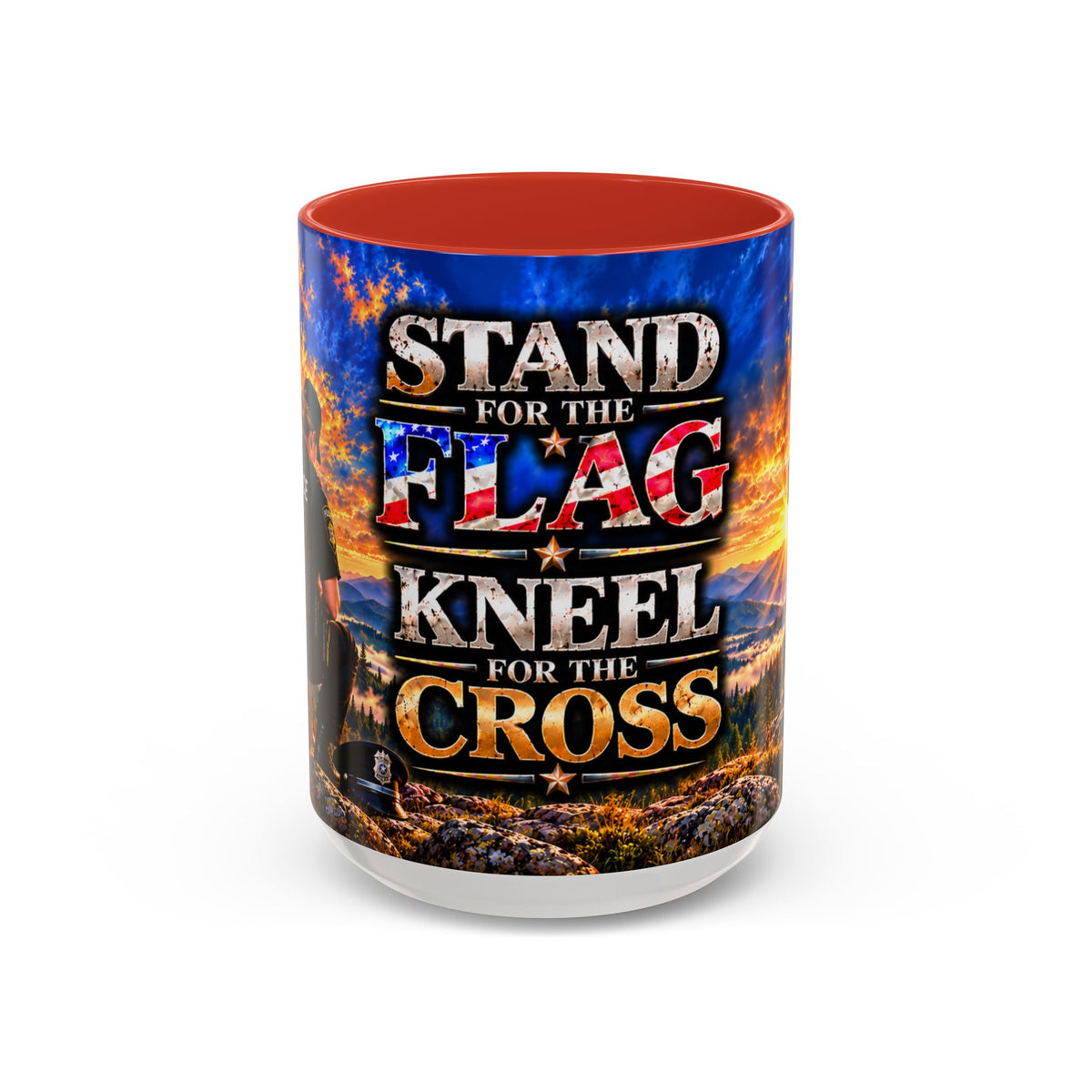 Coffee Mug - "Stand for the Flag, Kneel for the Cross" Police Officer Tribute 11oz or 15oz Mug_WF