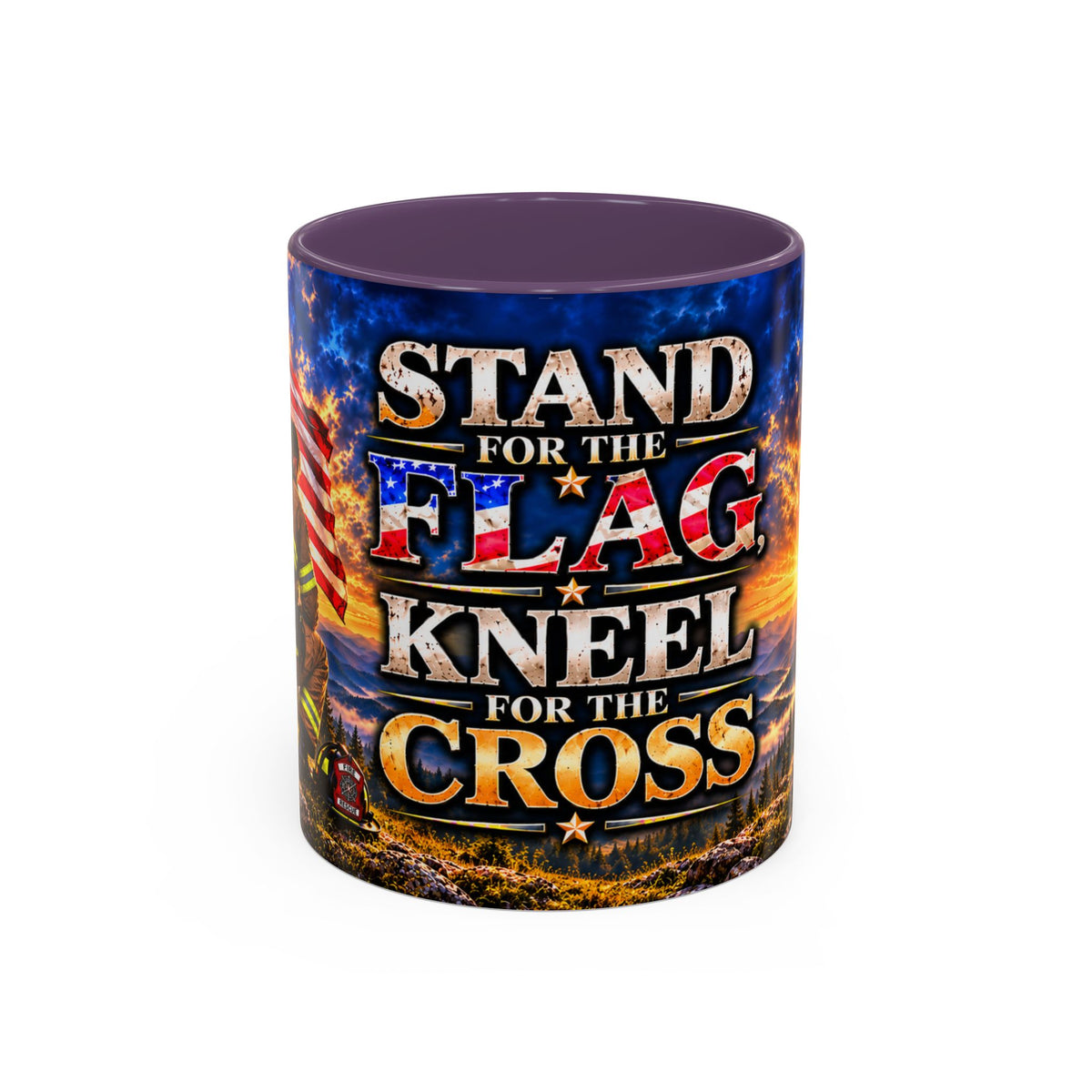 Firefighter Coffee Mug - "Stand for the Flag, Kneel for the Cross" Patriotic  Accent Mug