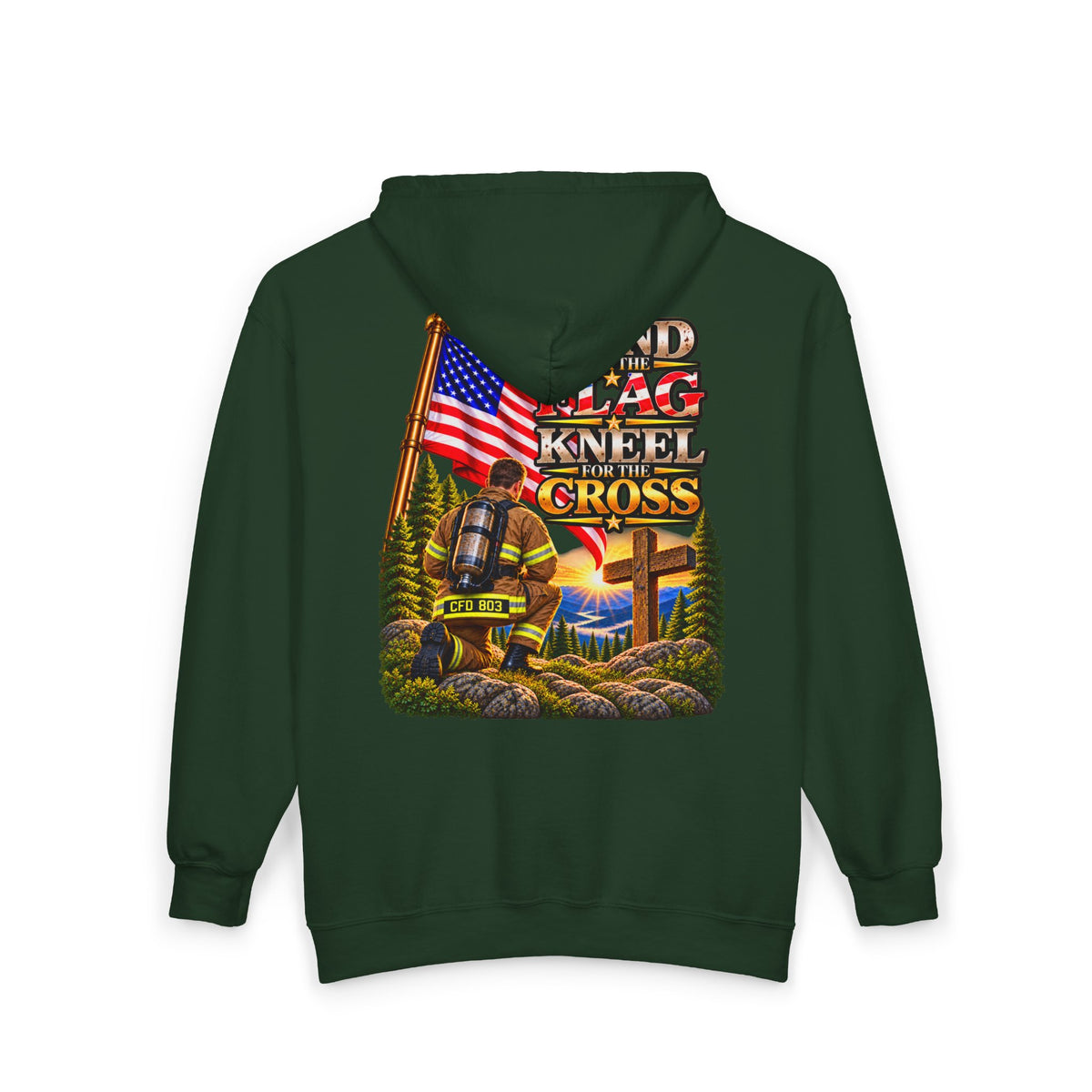 CFD 803 Firefighter Stand for the Flag, Kneel for the Cross - Hoodie_WM