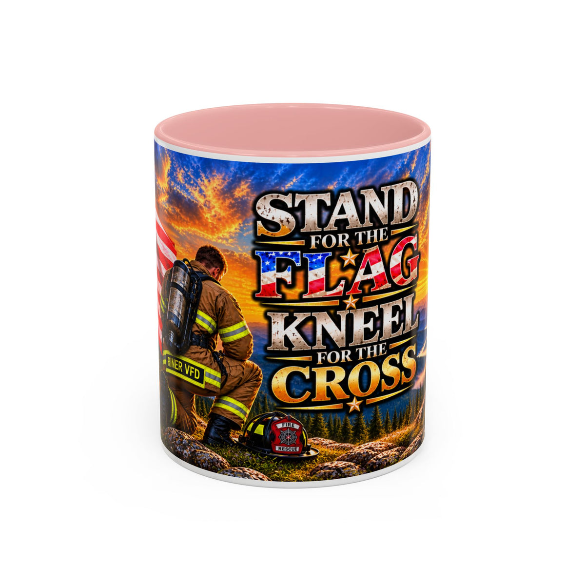 Riner_Firefighter_Stand for the Flag, Kneel for the Cross Coffee Mug_WM
