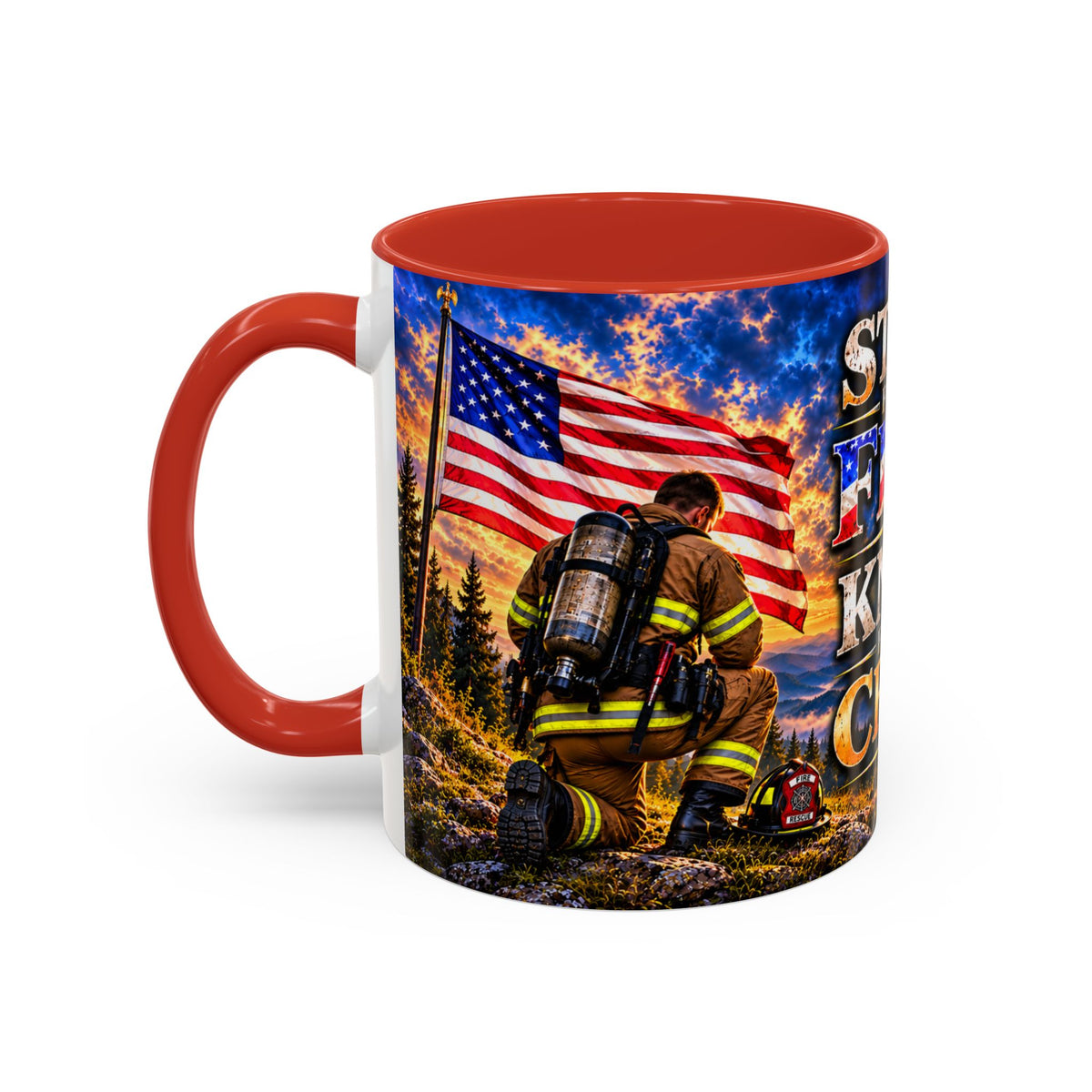 Firefighter Coffee Mug - "Stand for the Flag, Kneel for the Cross" Patriotic  Accent Mug