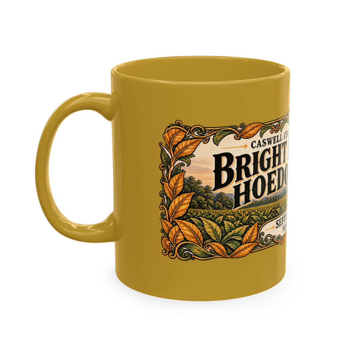 Bright Leaf Hoedown Ceramic Mug — Yanceyville NC Event Souvenir (Sept 19, 2026)